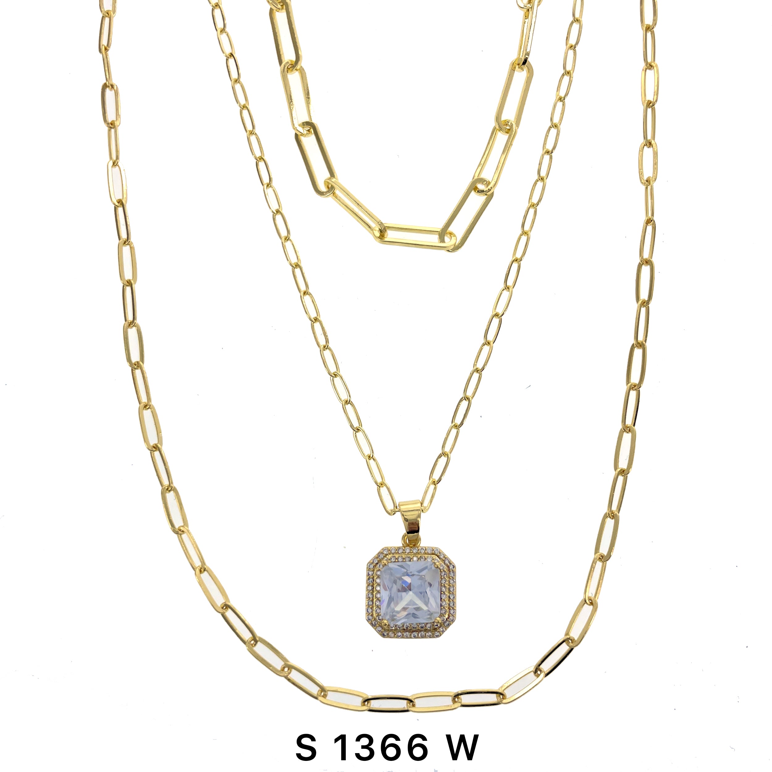 3-Layer Square Stone Necklace Set S 1366 W