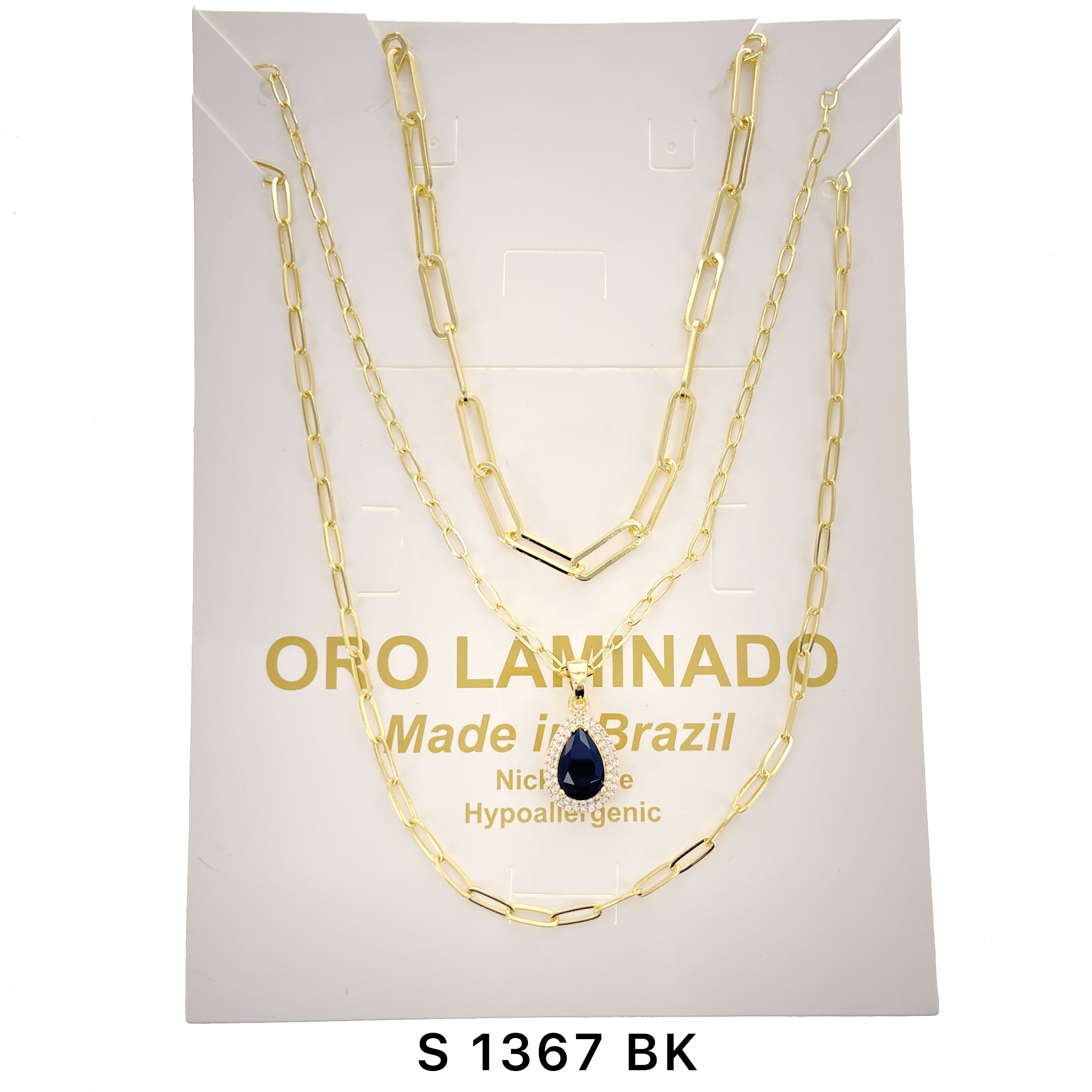 3-Layer Tear Drop Stone Necklace Set S 1367 BK