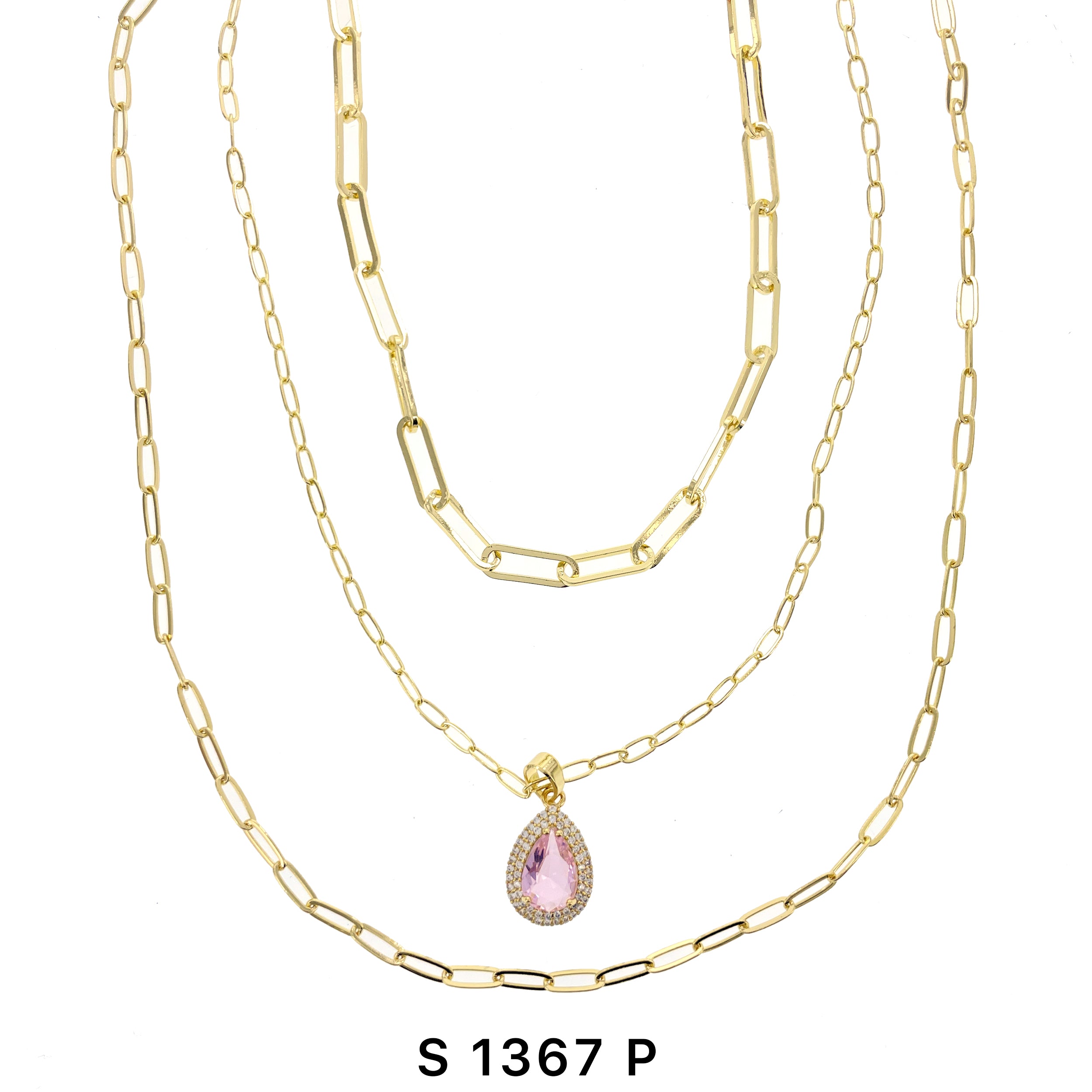 3-Layer Tear Drop Stone Necklace Set S 1367 P