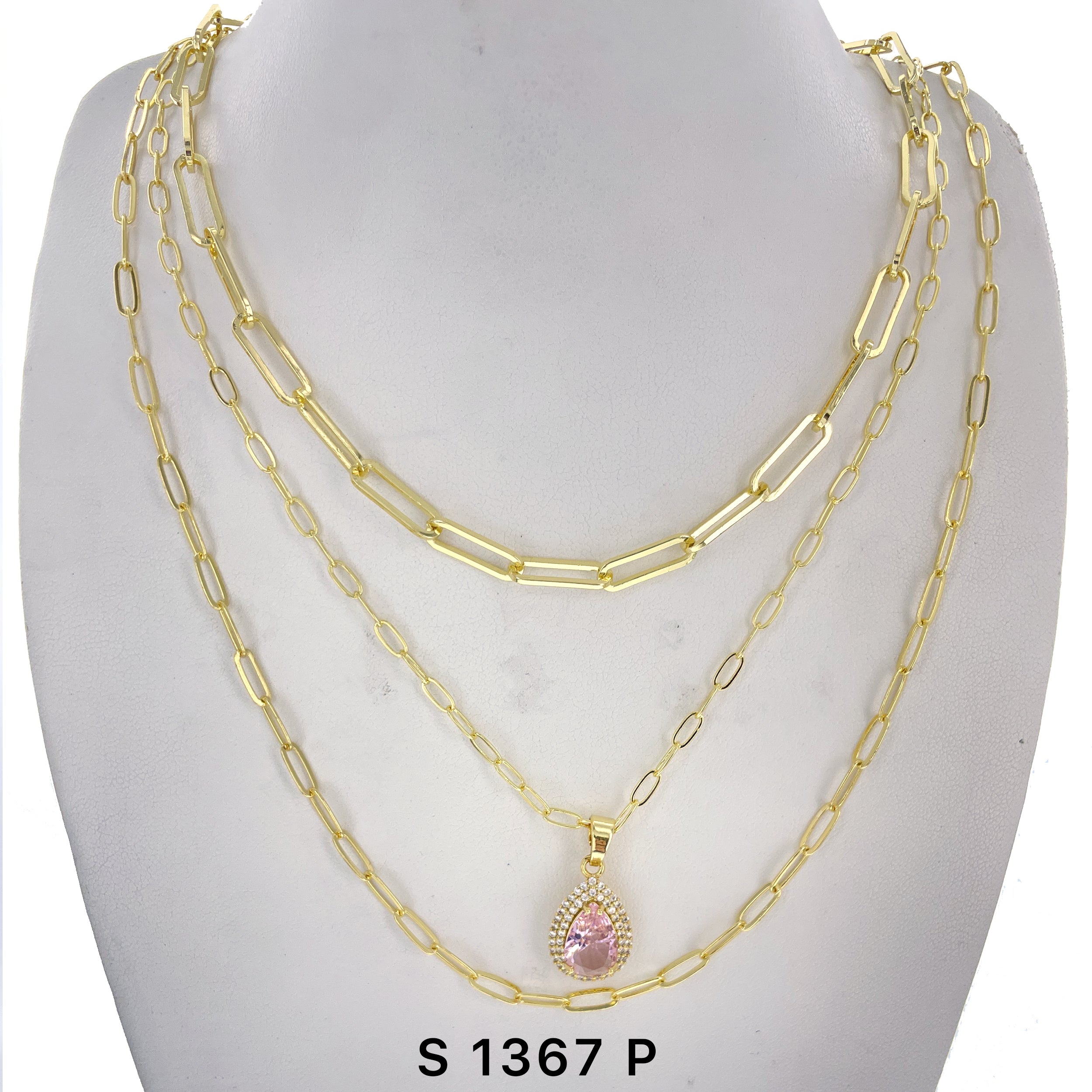 3-Layer Tear Drop Stone Necklace Set S 1367 P