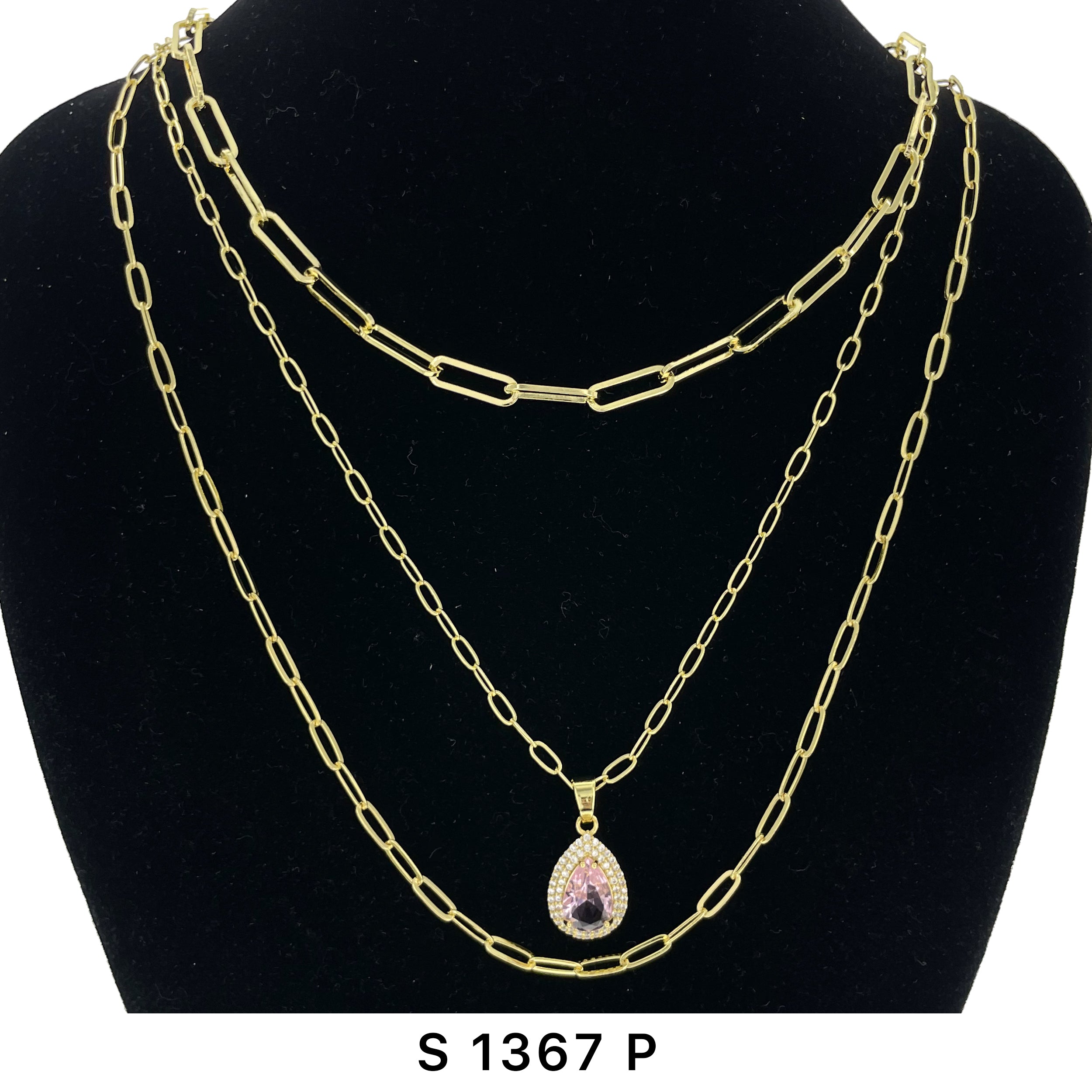 3-Layer Tear Drop Stone Necklace Set S 1367 P