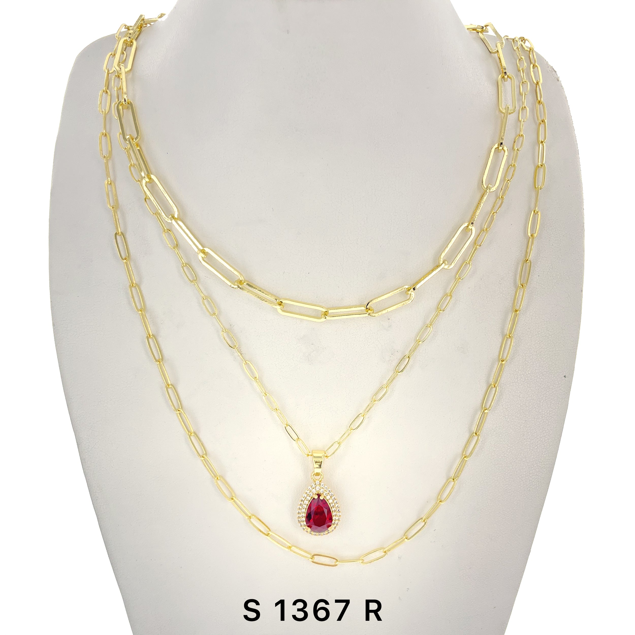 3-Layer Tear Drop Stone Necklace Set S 1367 R