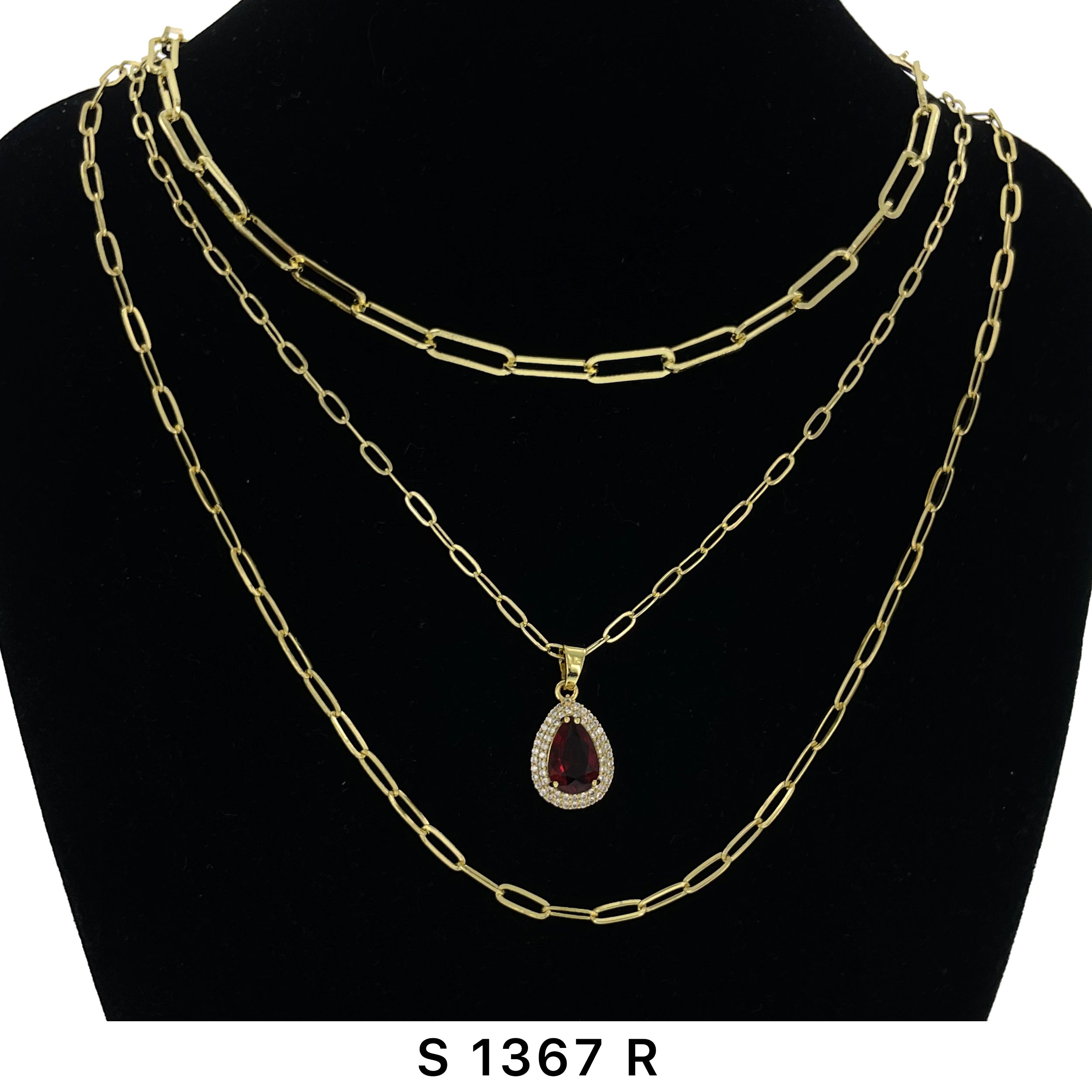 3-Layer Tear Drop Stone Necklace Set S 1367 R