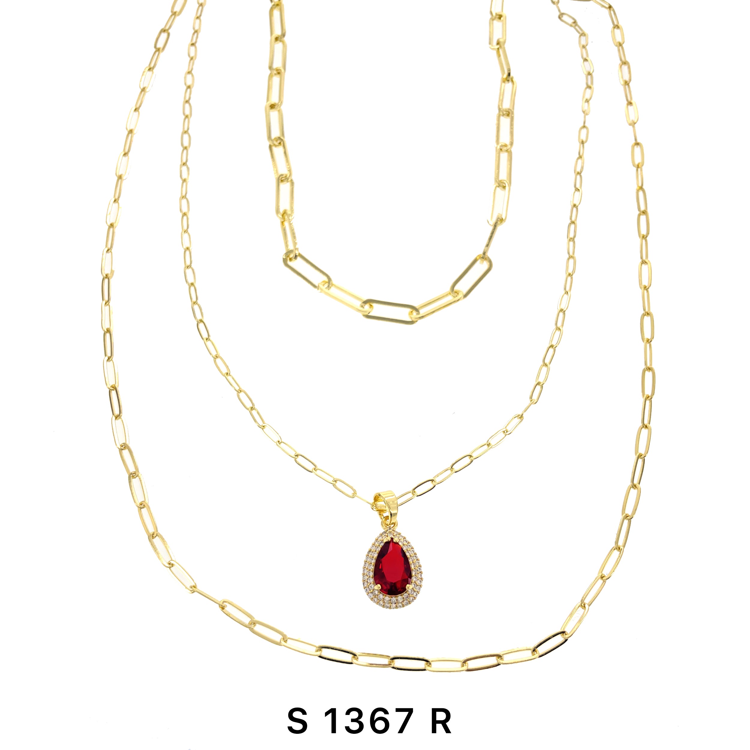 3-Layer Tear Drop Stone Necklace Set S 1367 R