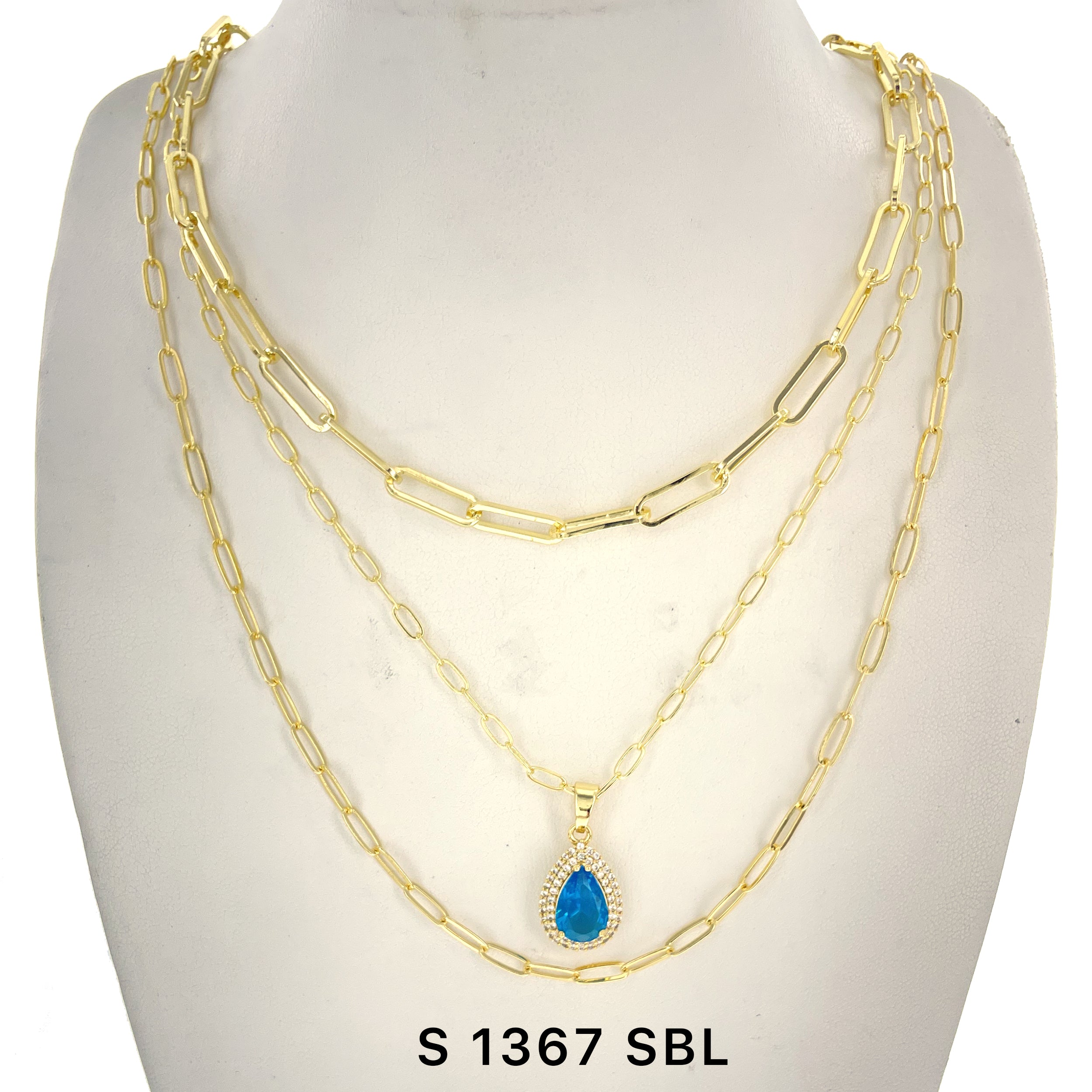 3-Layer Tear Drop Stone Necklace Set S 1367 SBL