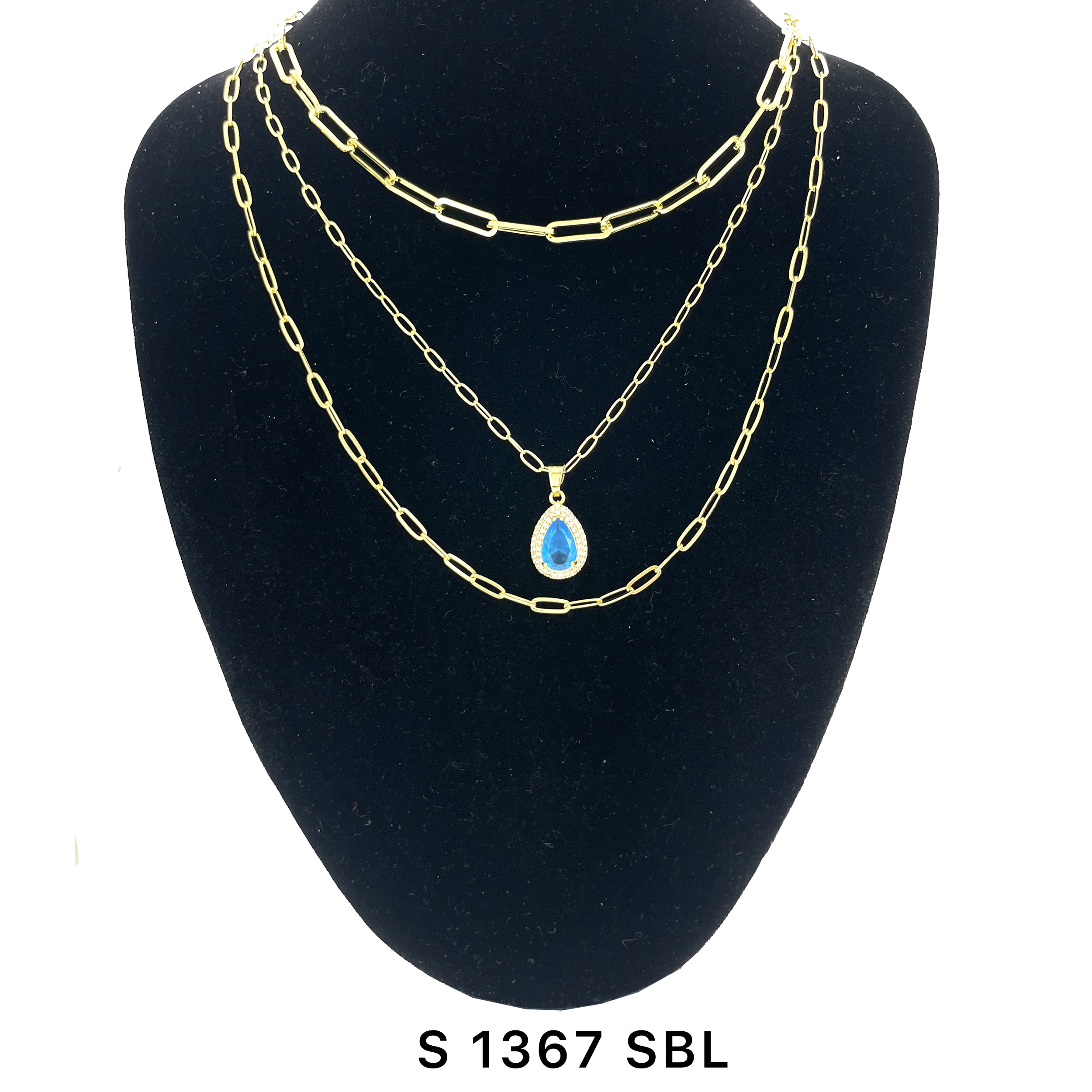 3-Layer Tear Drop Stone Necklace Set S 1367 SBL