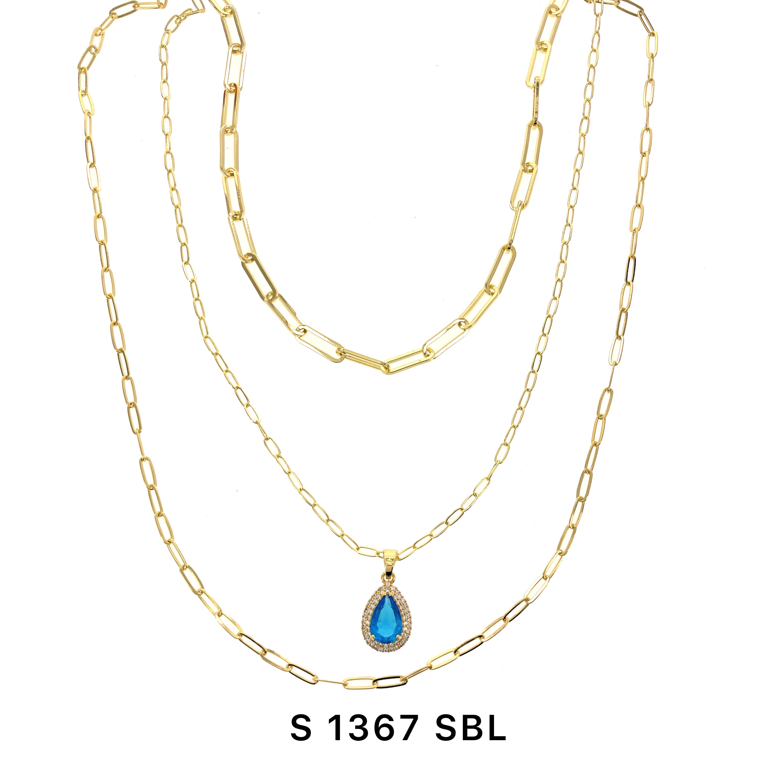 3-Layer Tear Drop Stone Necklace Set S 1367 SBL