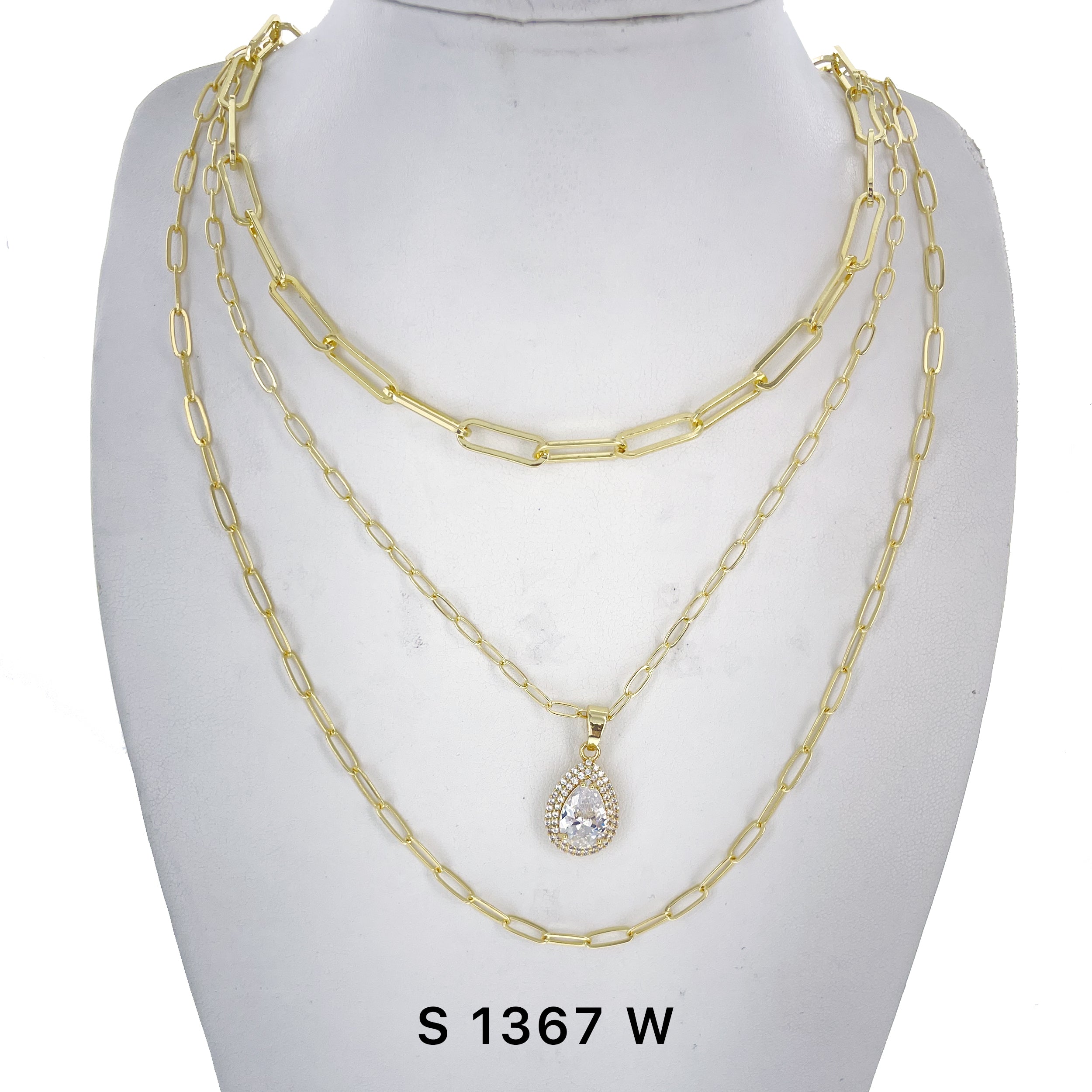 3-Layer Tear Drop Stone Necklace Set S 1367 W