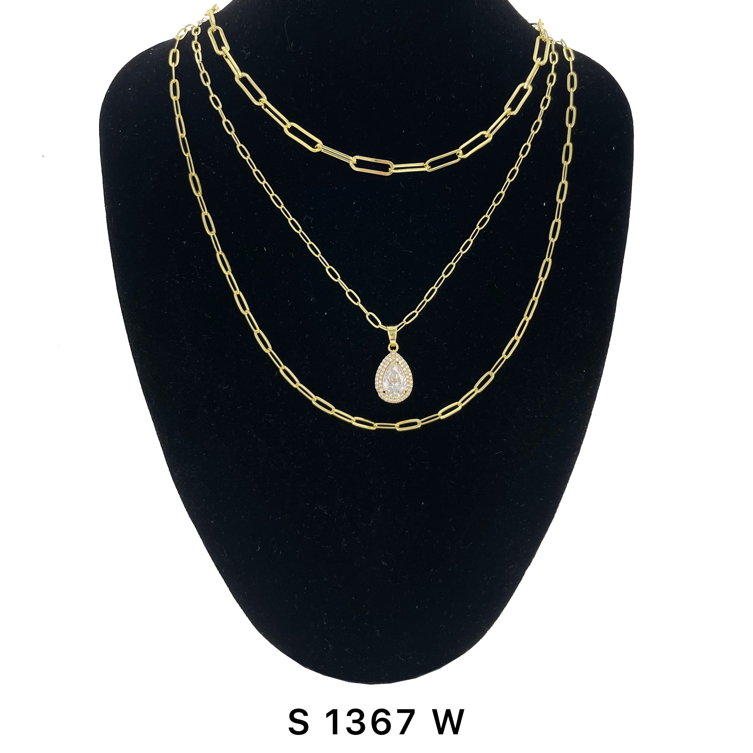 3-Layer Tear Drop Stone Necklace Set S 1367 W