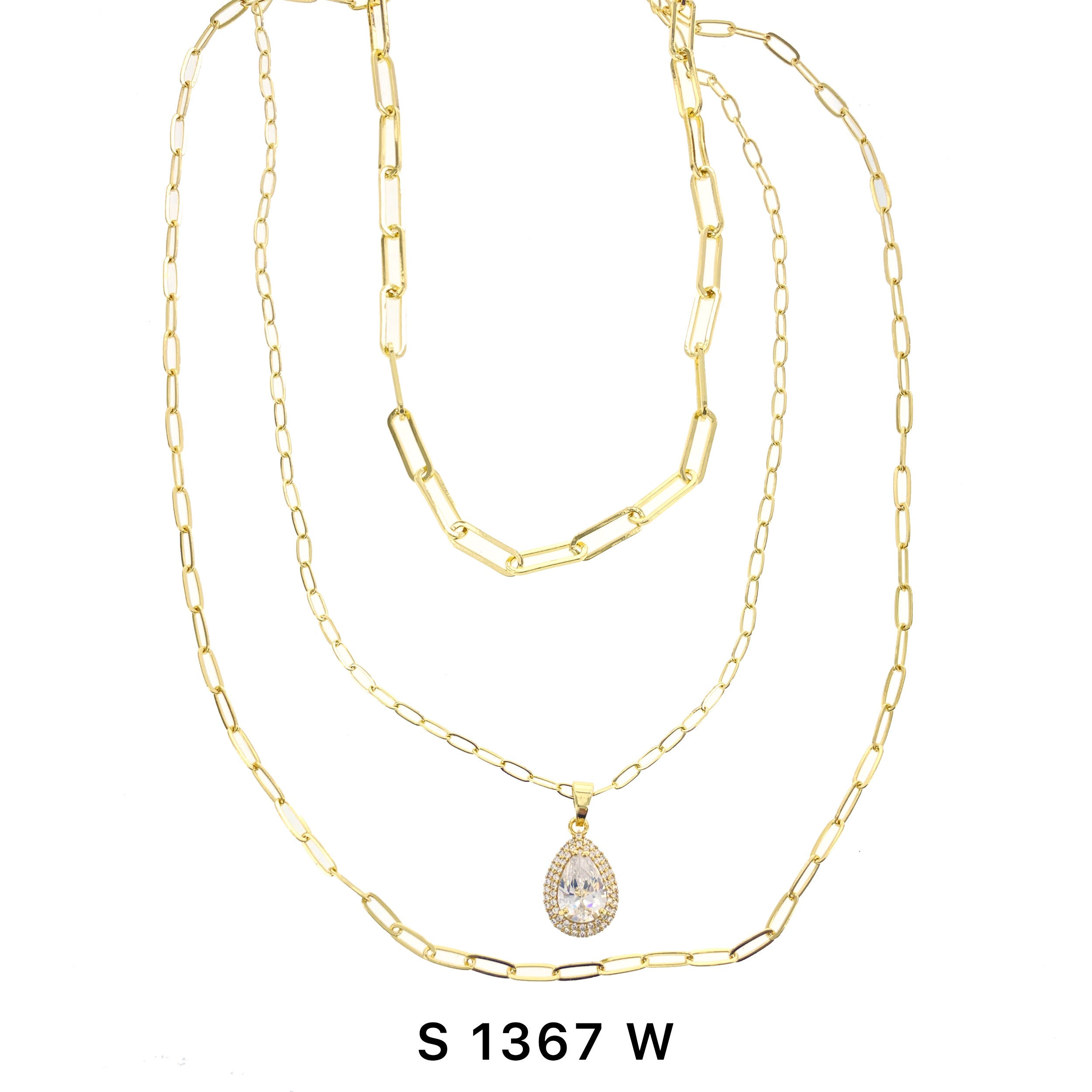 3-Layer Tear Drop Stone Necklace Set S 1367 W