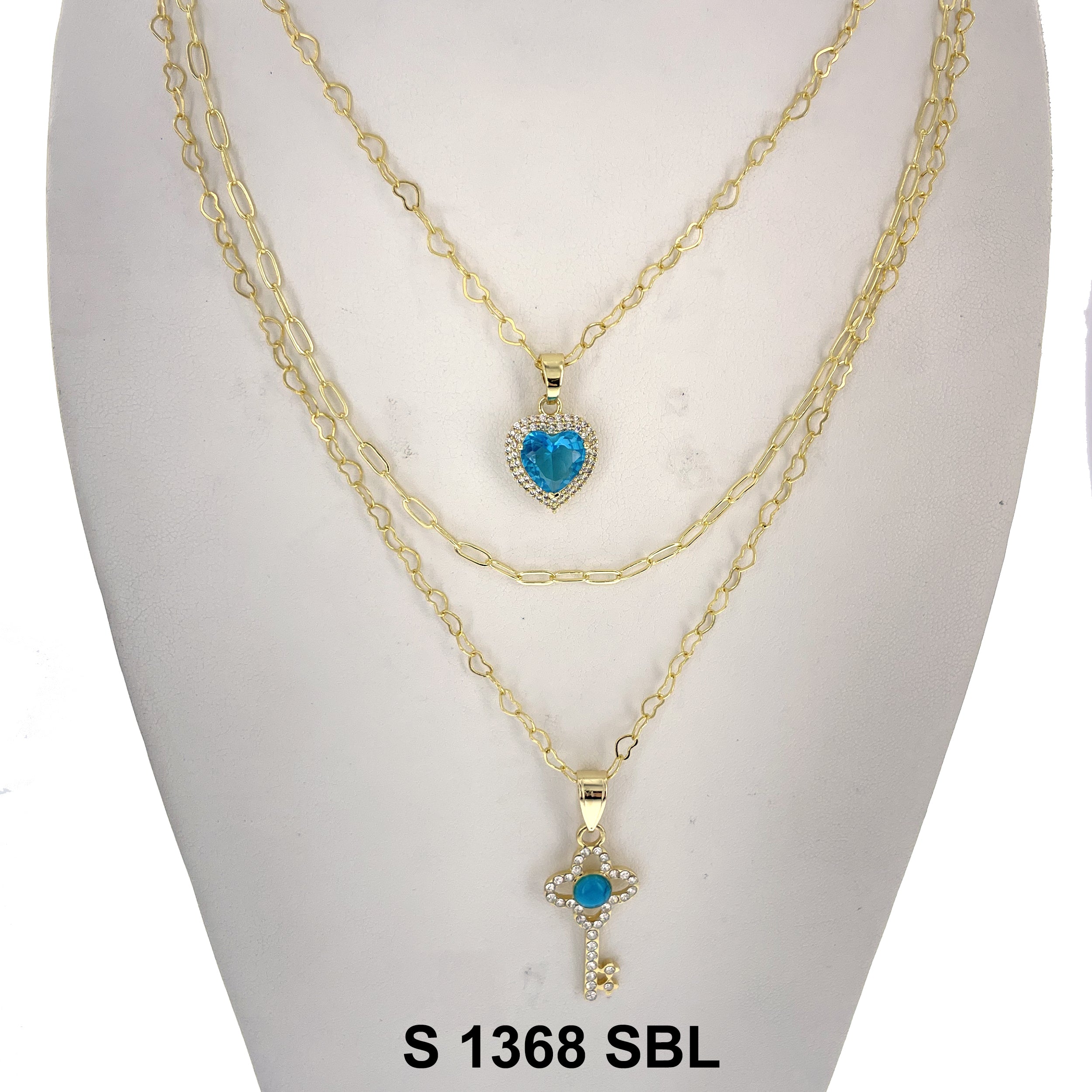 3-Layer Heart Stone- Key Necklace Set S 1368 SBL