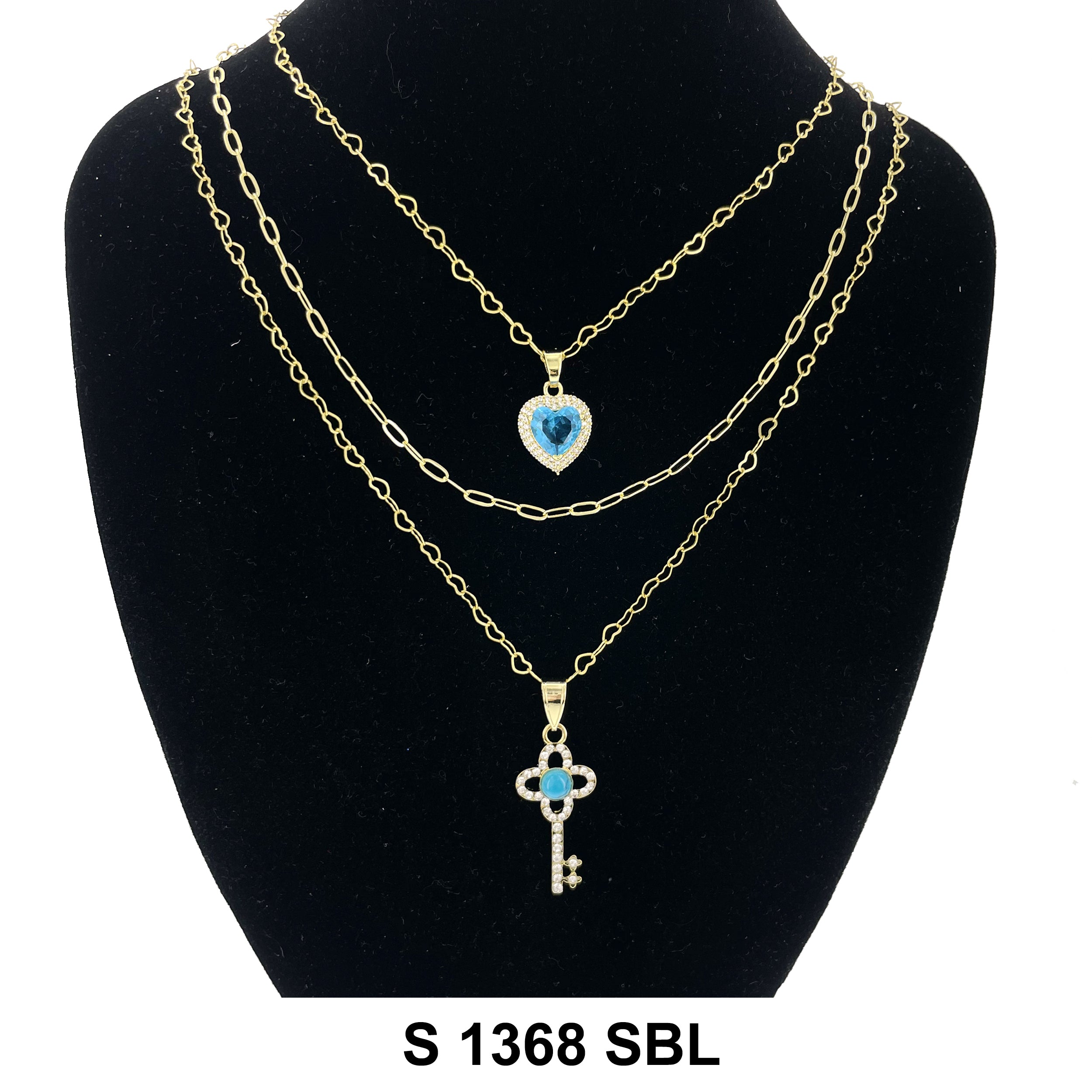 3-Layer Heart Stone- Key Necklace Set S 1368 SBL