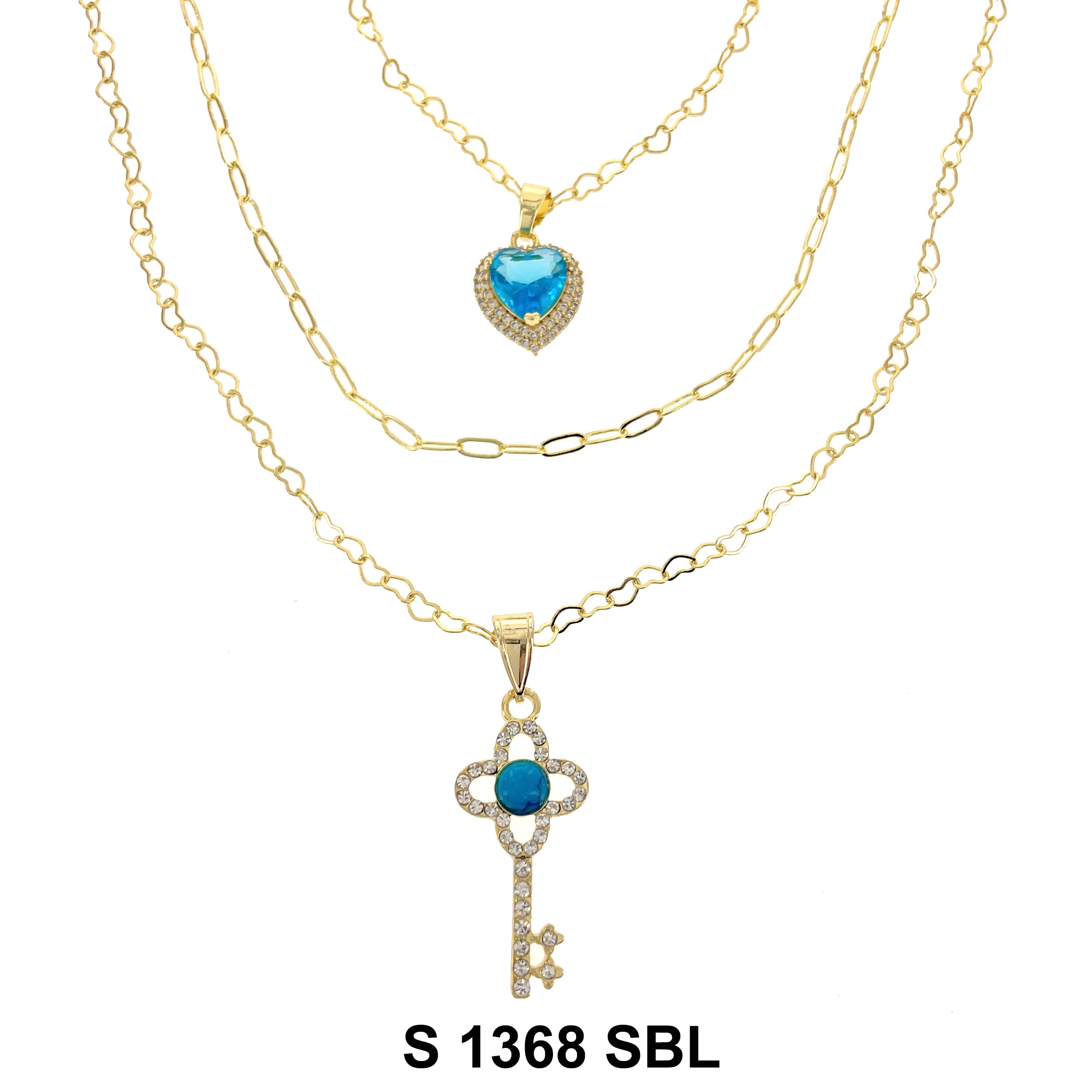 3-Layer Heart Stone- Key Necklace Set S 1368 SBL