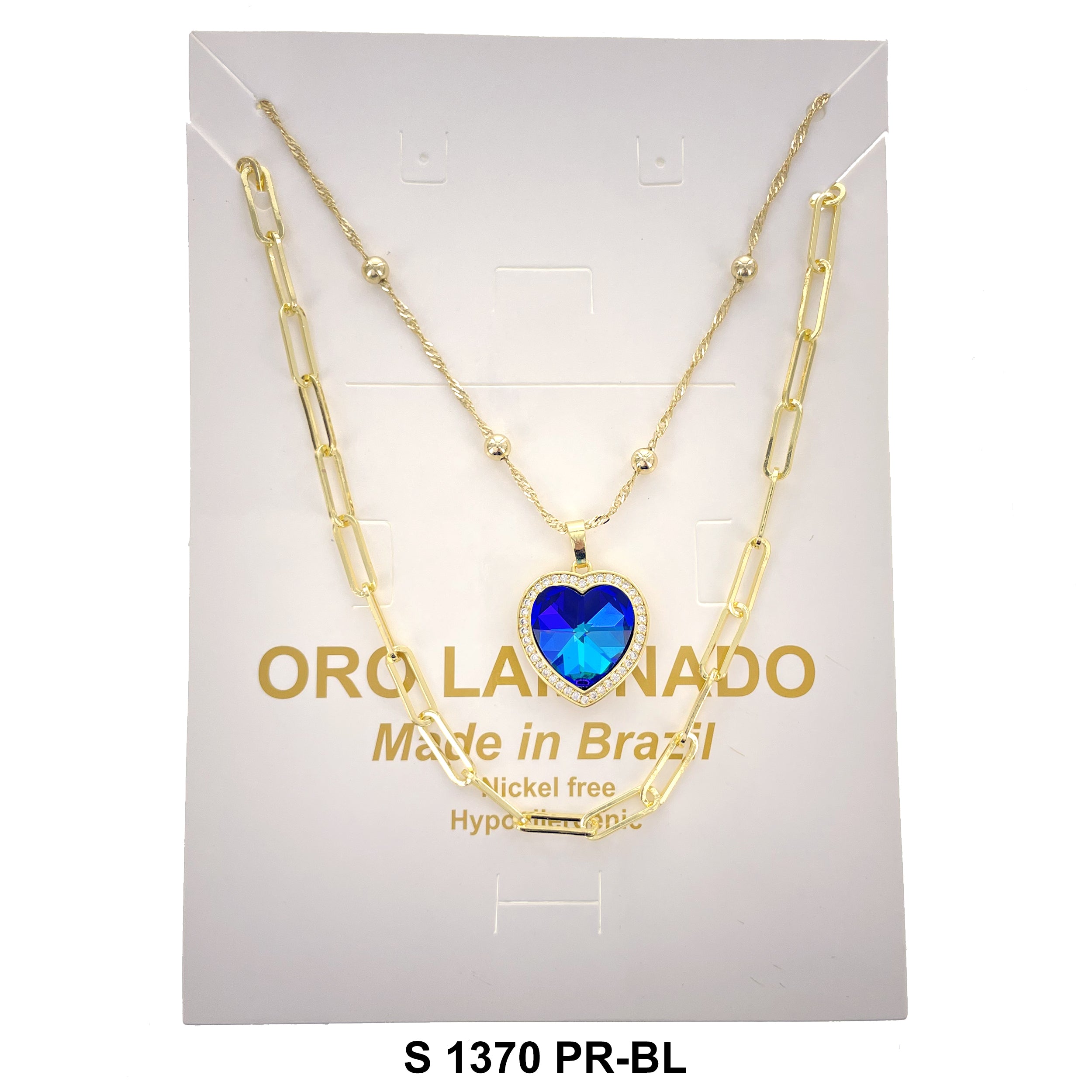 2-Layer Heart Stoned Necklace Set S 1370 PR-BL