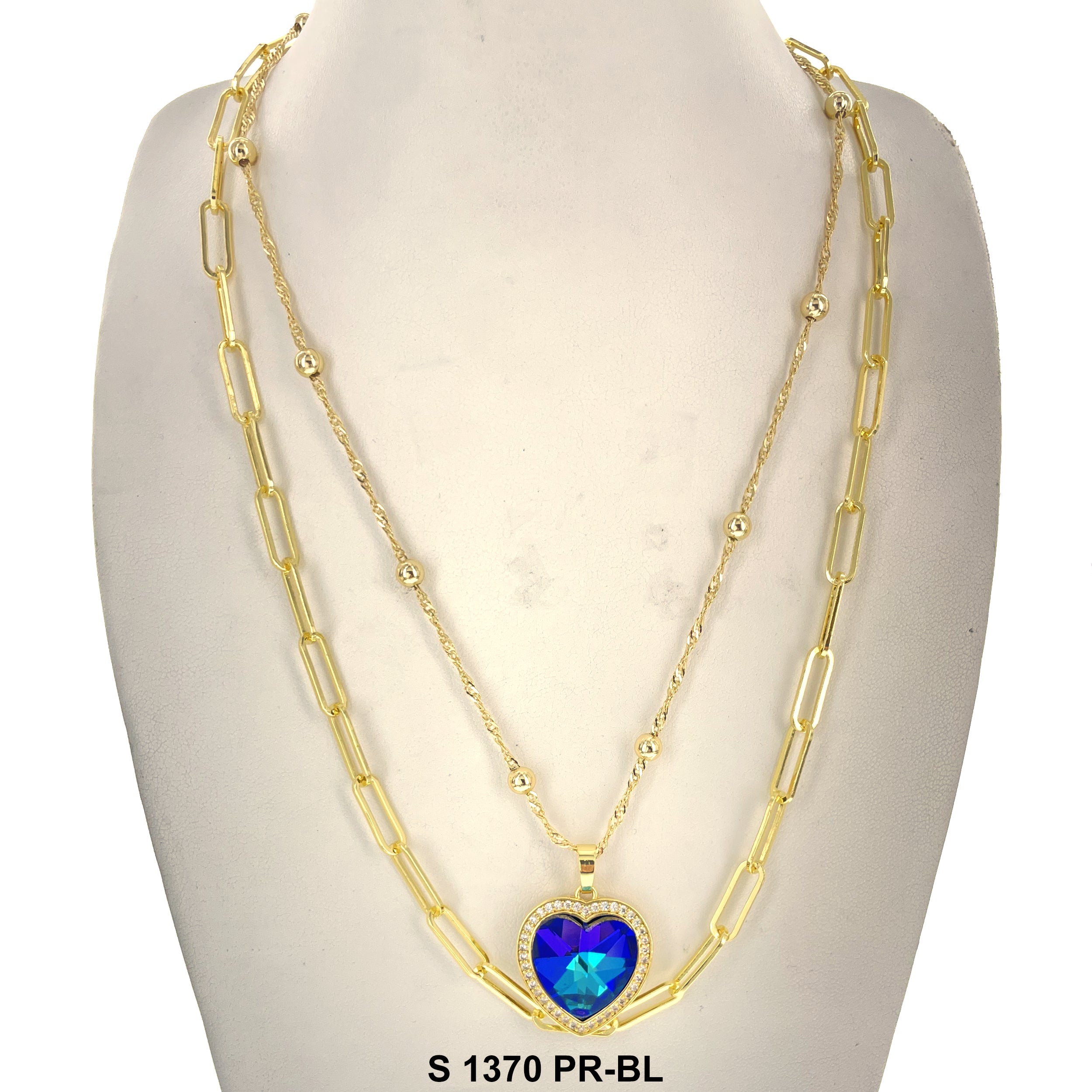 2-Layer Heart Stoned Necklace Set S 1370 PR-BL