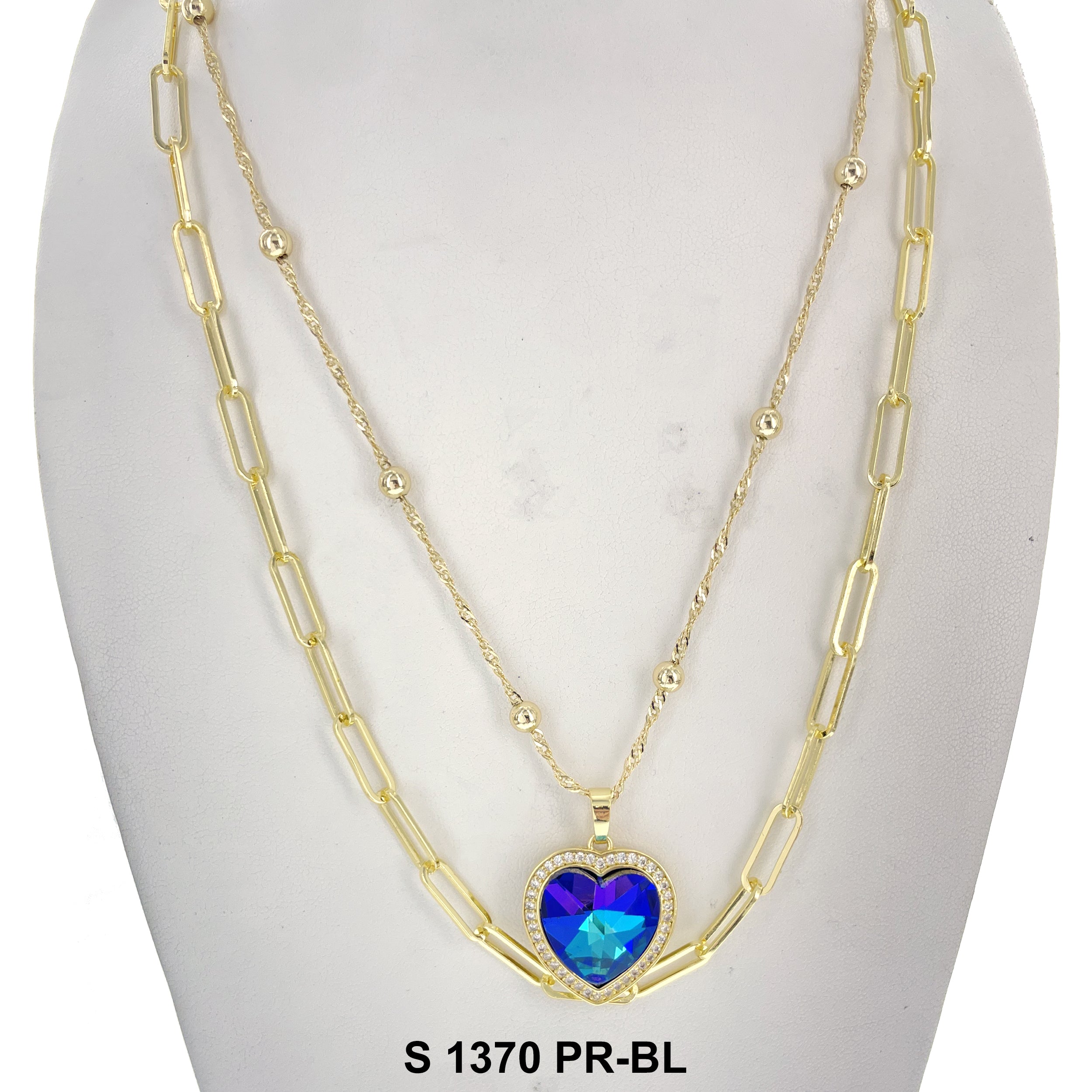 2-Layer Heart Stoned Necklace Set S 1370 PR-BL