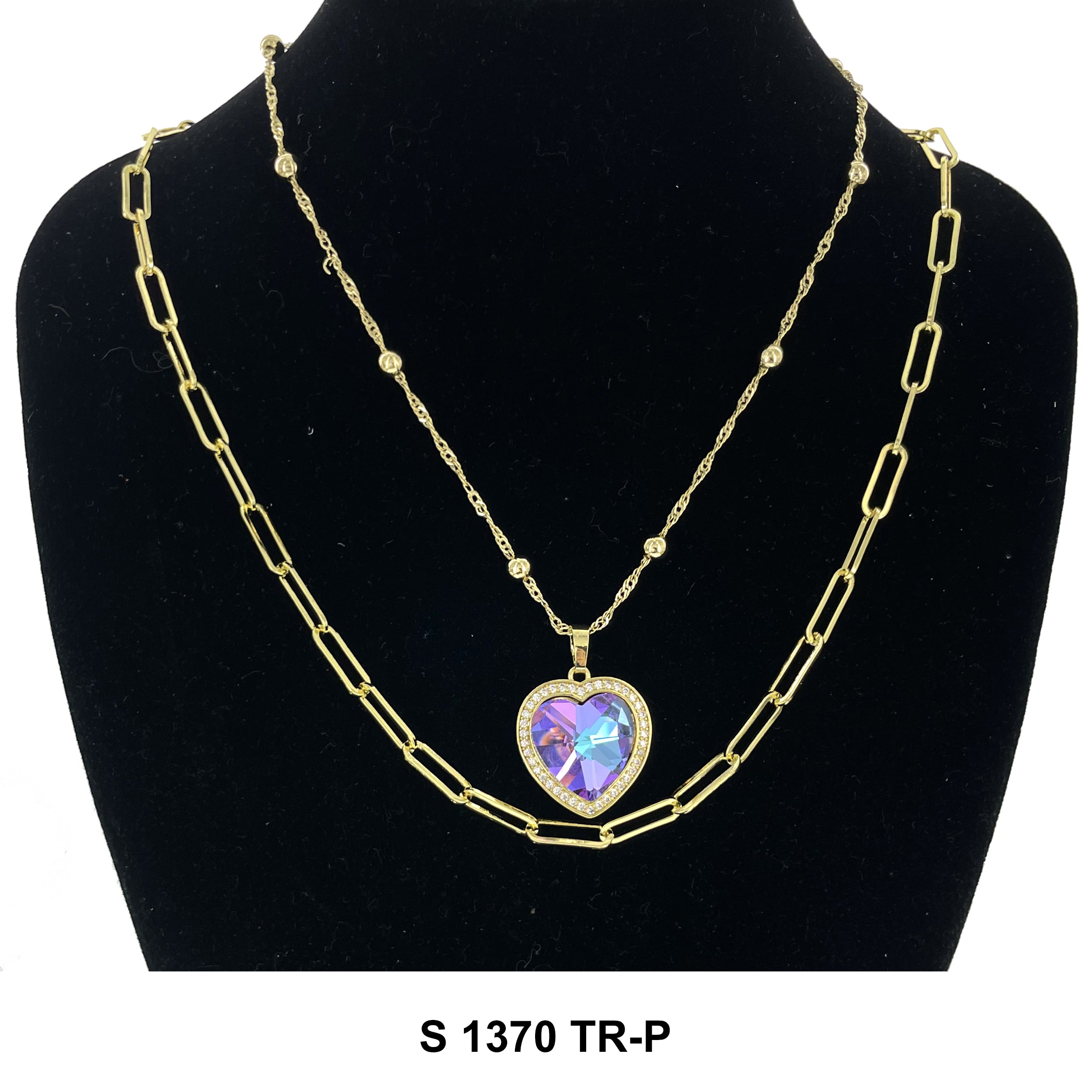 2-Layer Heart Stoned Necklace Set S 1370 TR-P