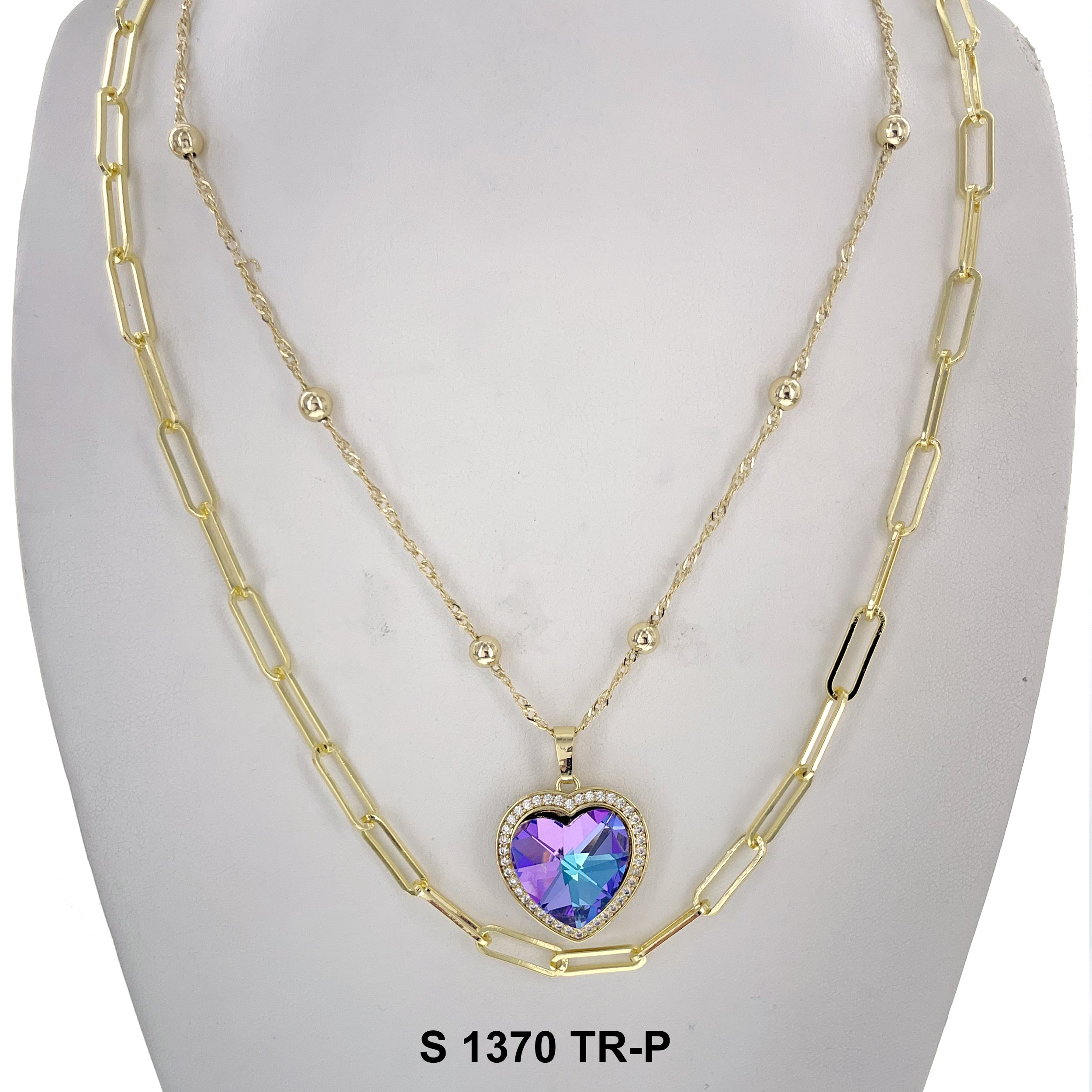 2-Layer Heart Stoned Necklace Set S 1370 TR-P