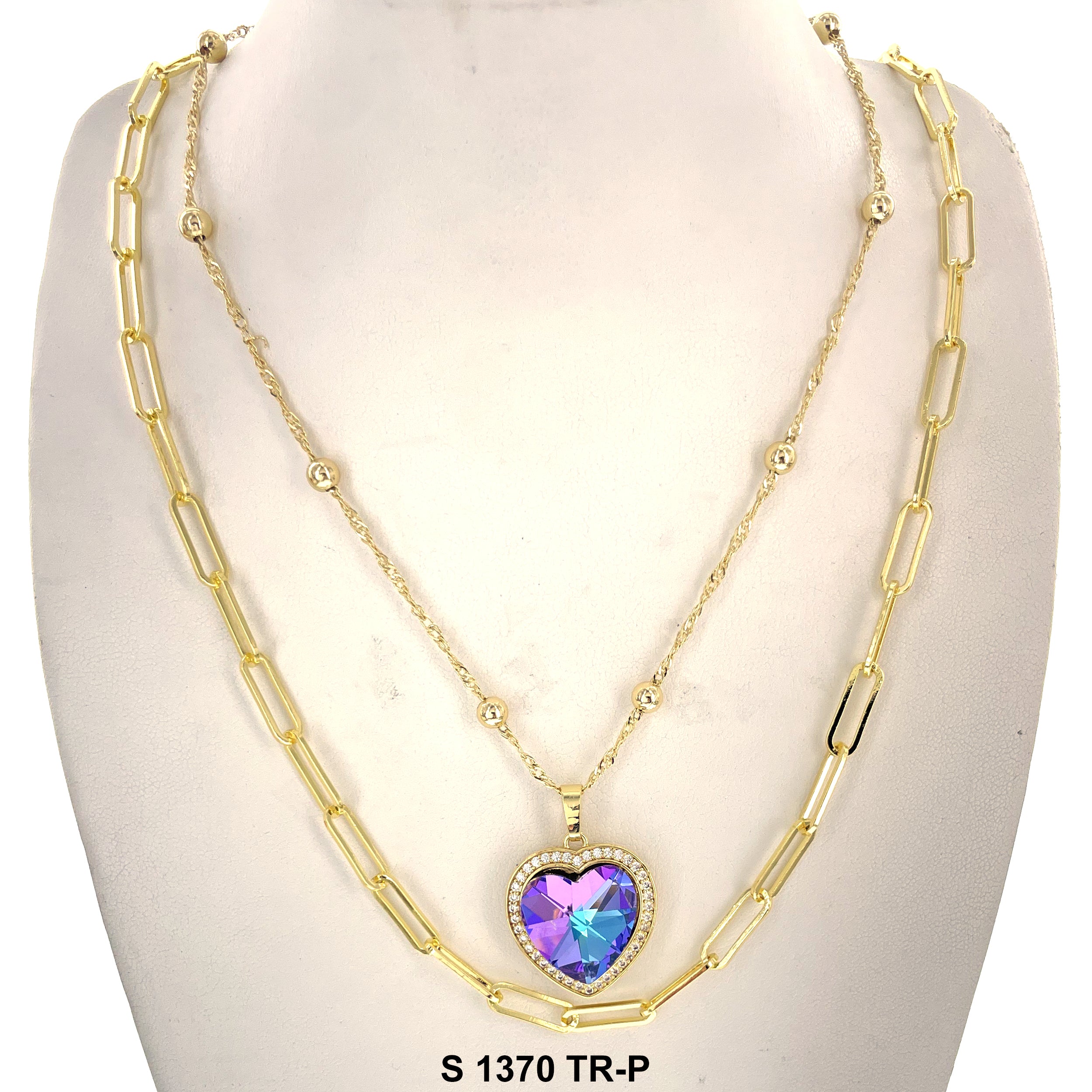 2-Layer Heart Stoned Necklace Set S 1370 TR-P