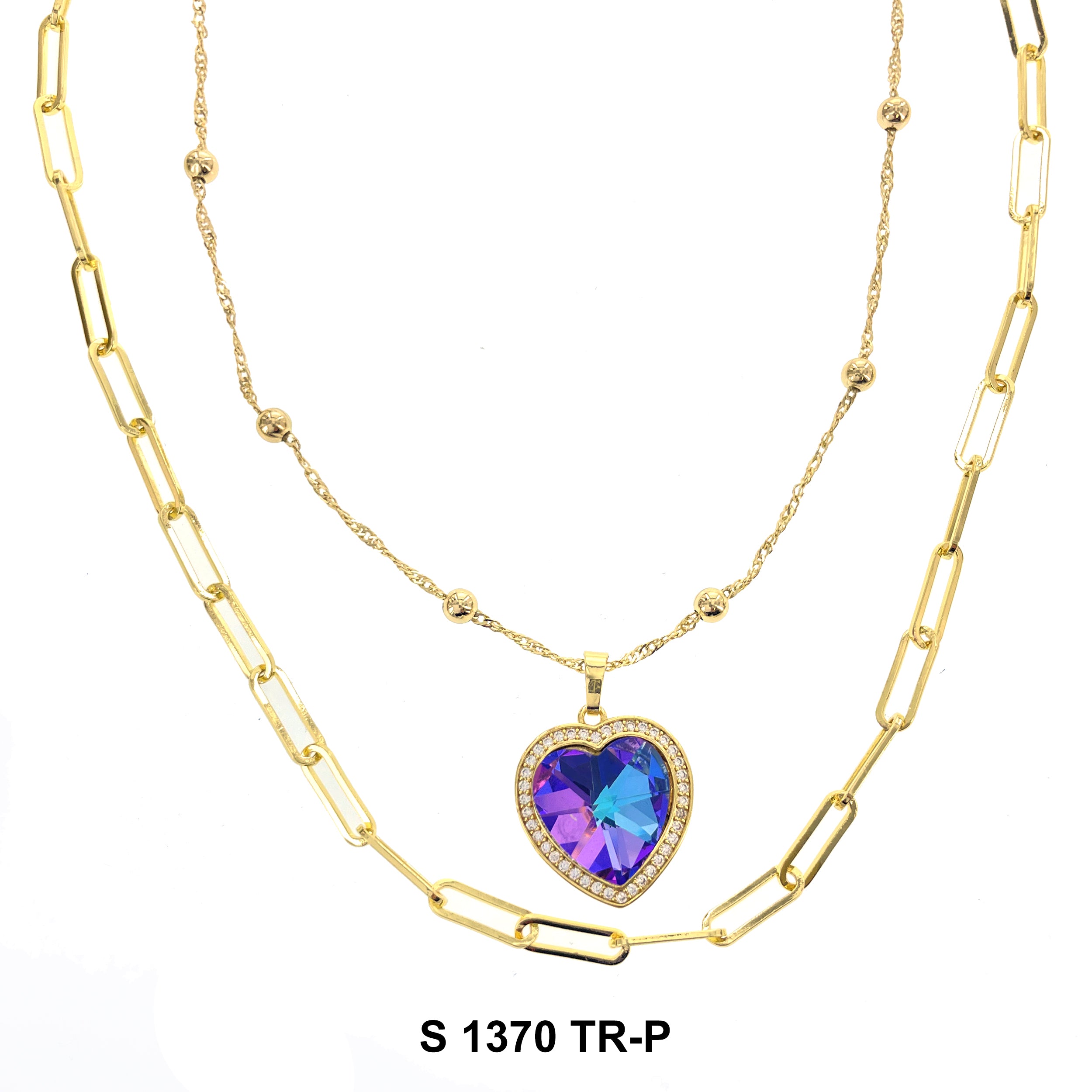 2-Layer Heart Stoned Necklace Set S 1370 TR-P