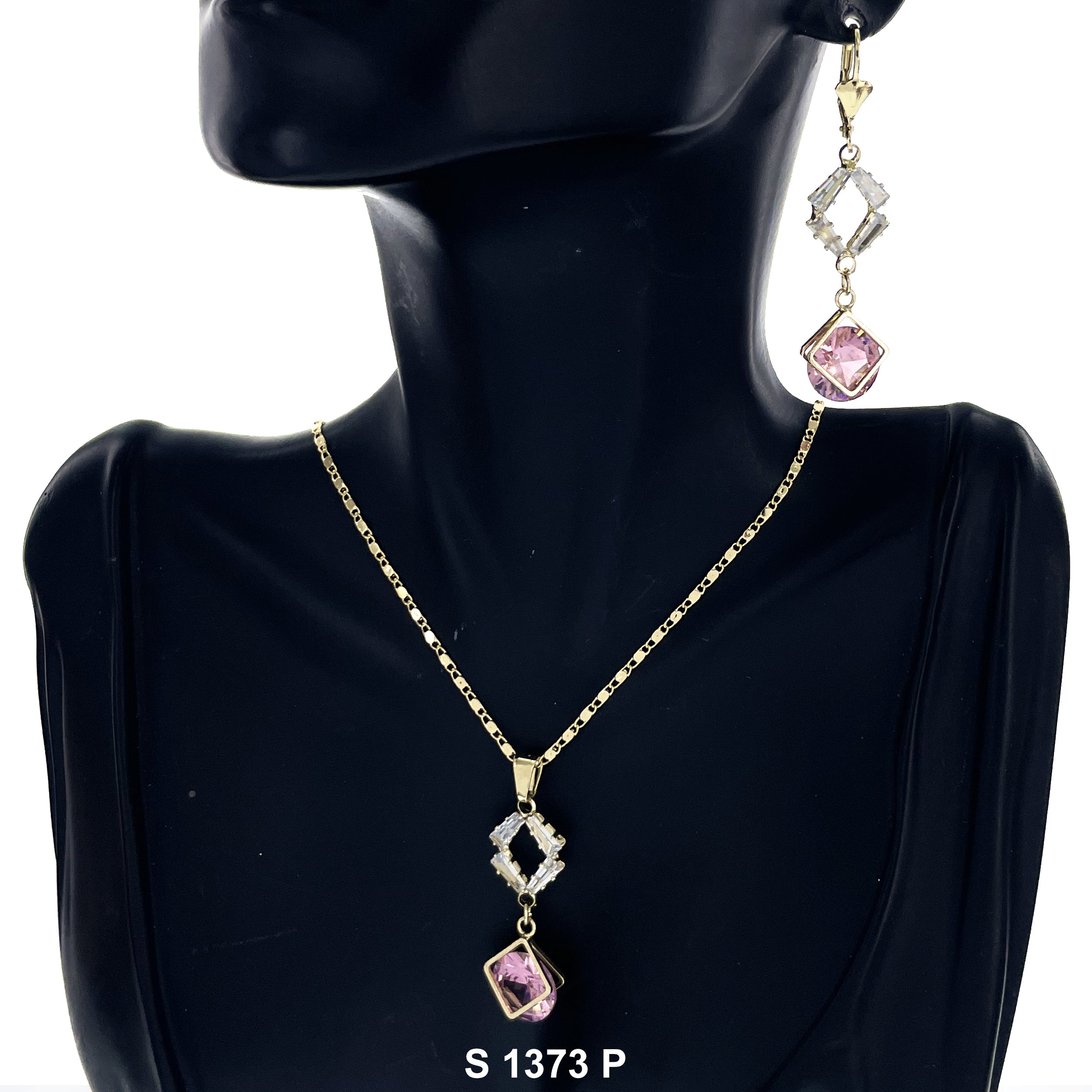 Diamond Shaped Stoned Necklace Set S 1373 P