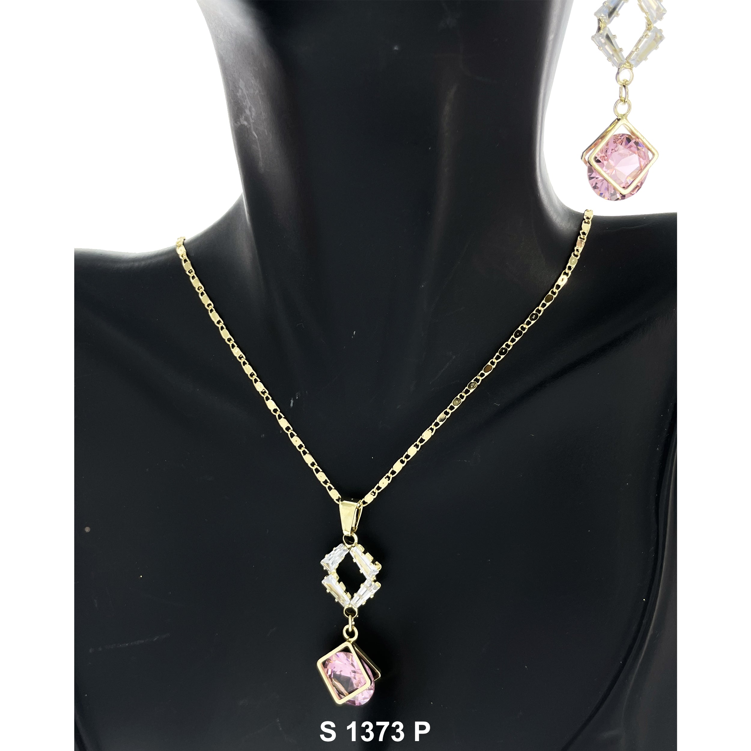 Diamond Shaped Stoned Necklace Set S 1373 P