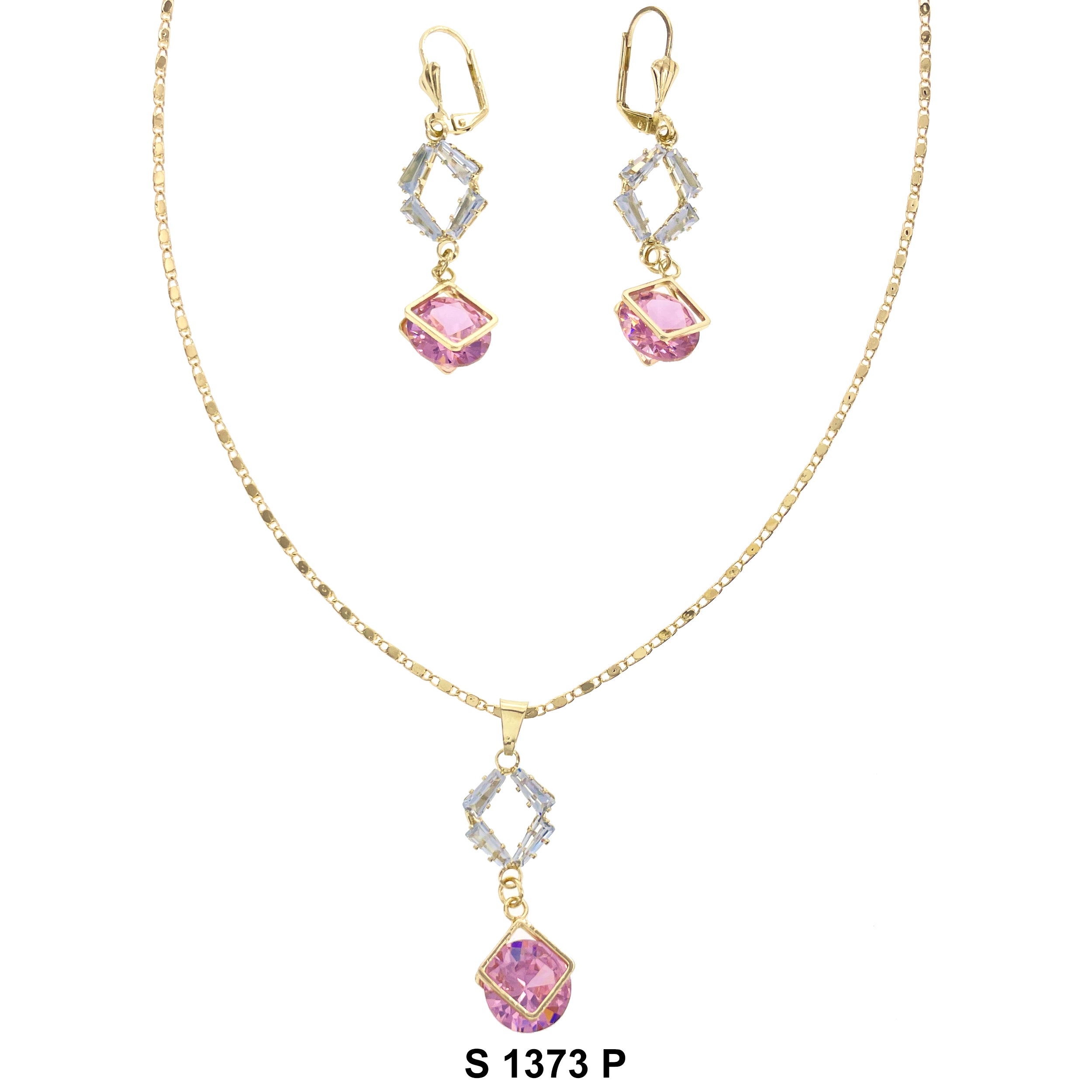 Diamond Shaped Stoned Necklace Set S 1373 P