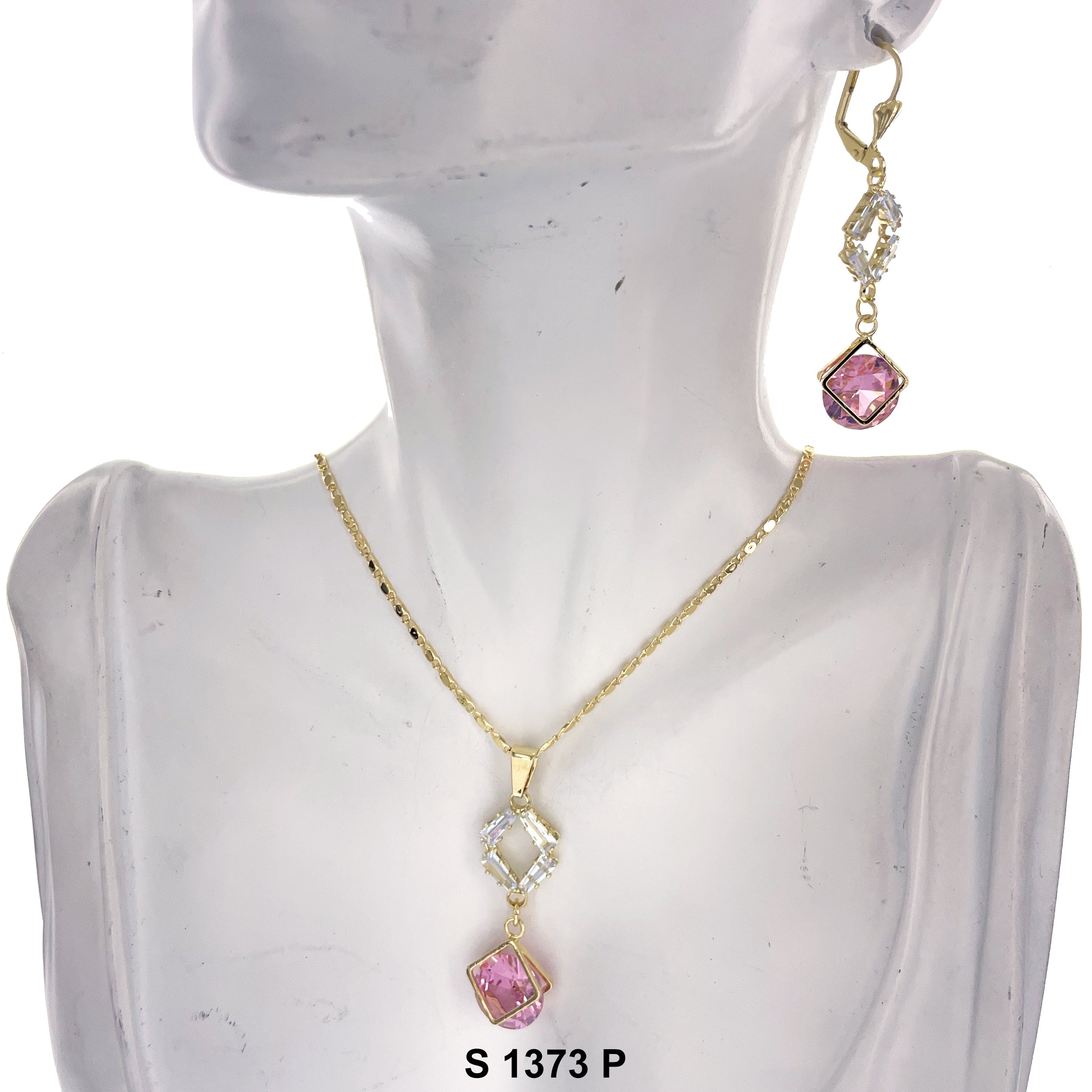 Diamond Shaped Stoned Necklace Set S 1373 P