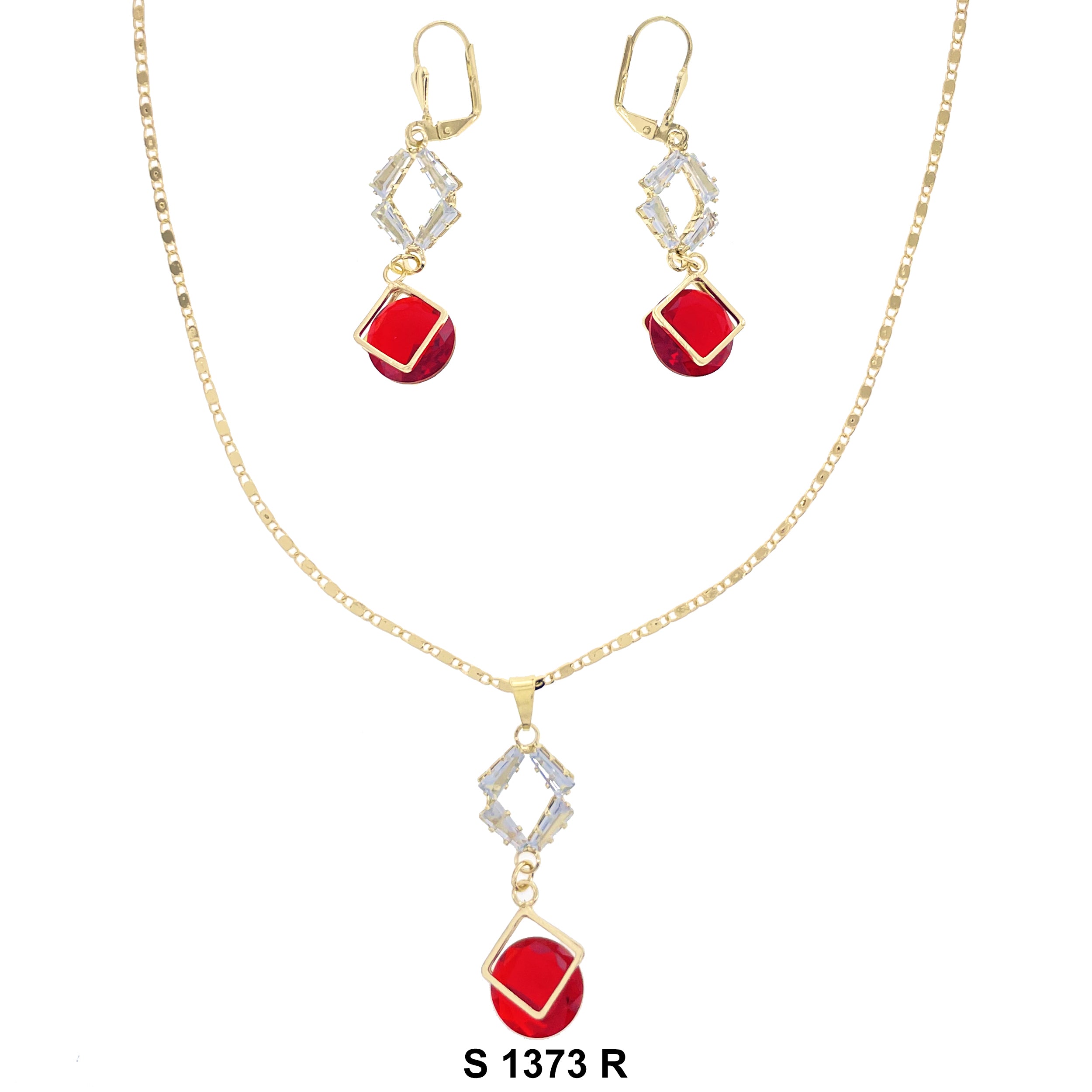 Diamond Shaped Stoned Necklace Set S 1373 R