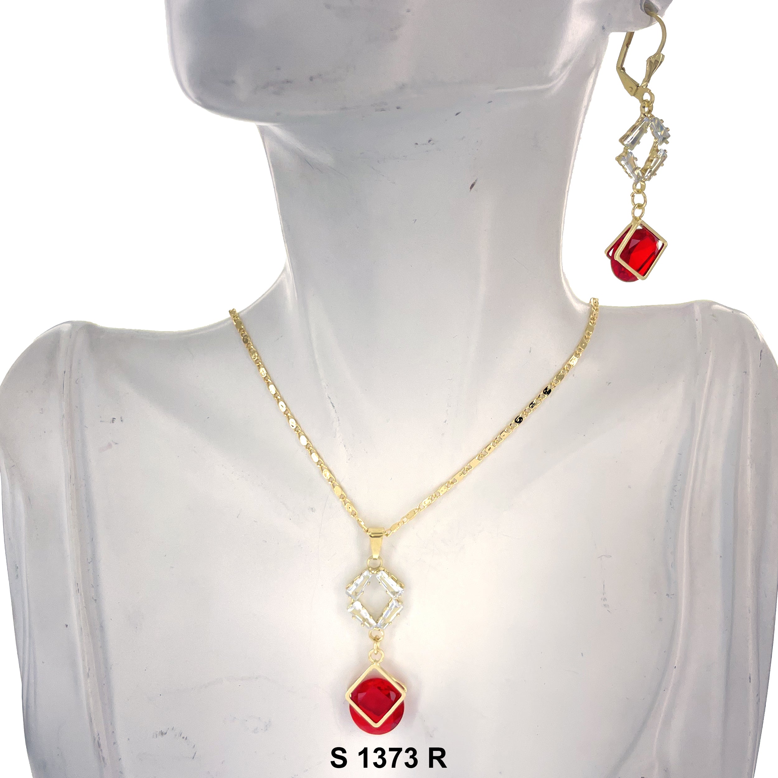 Diamond Shaped Stoned Necklace Set S 1373 R