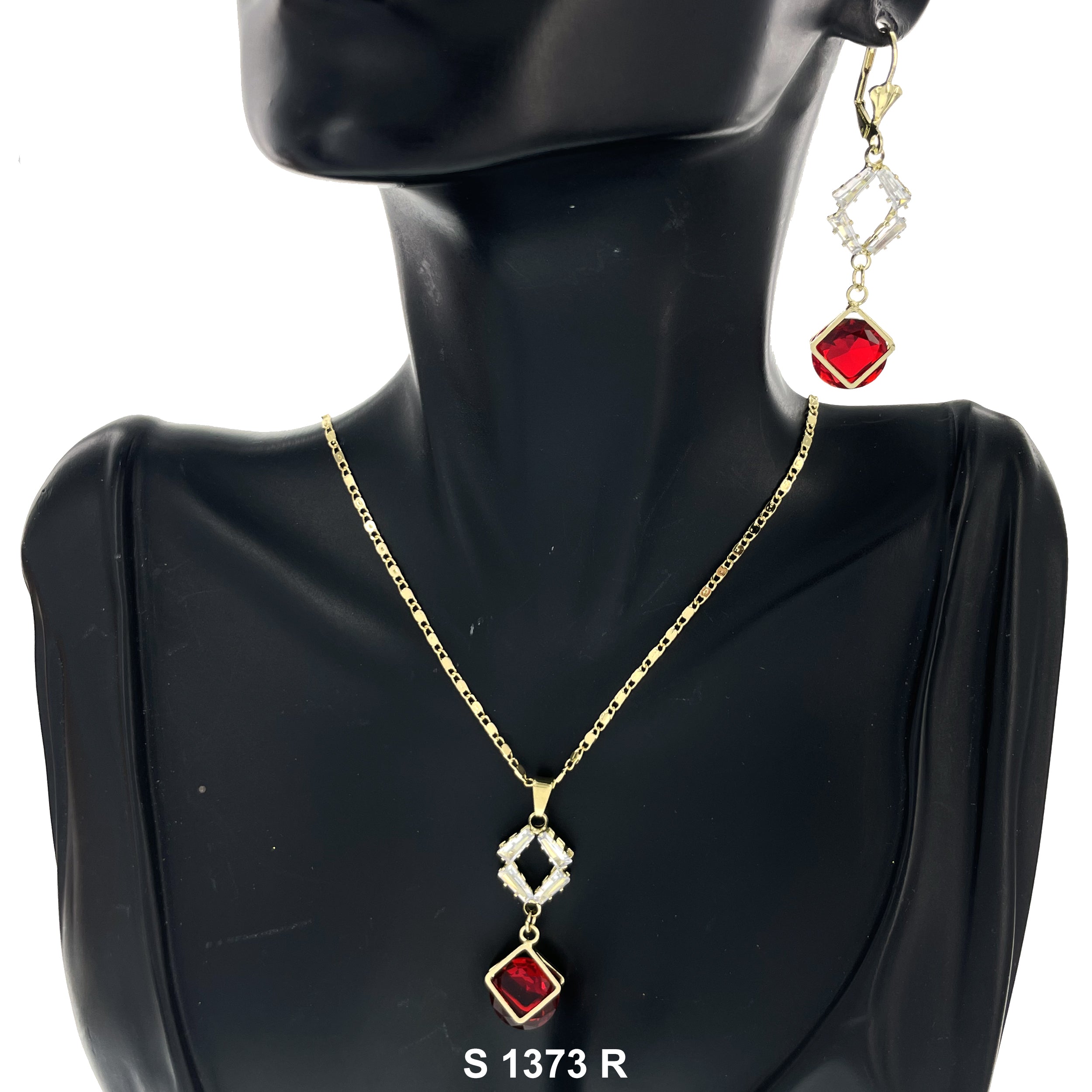 Diamond Shaped Stoned Necklace Set S 1373 R