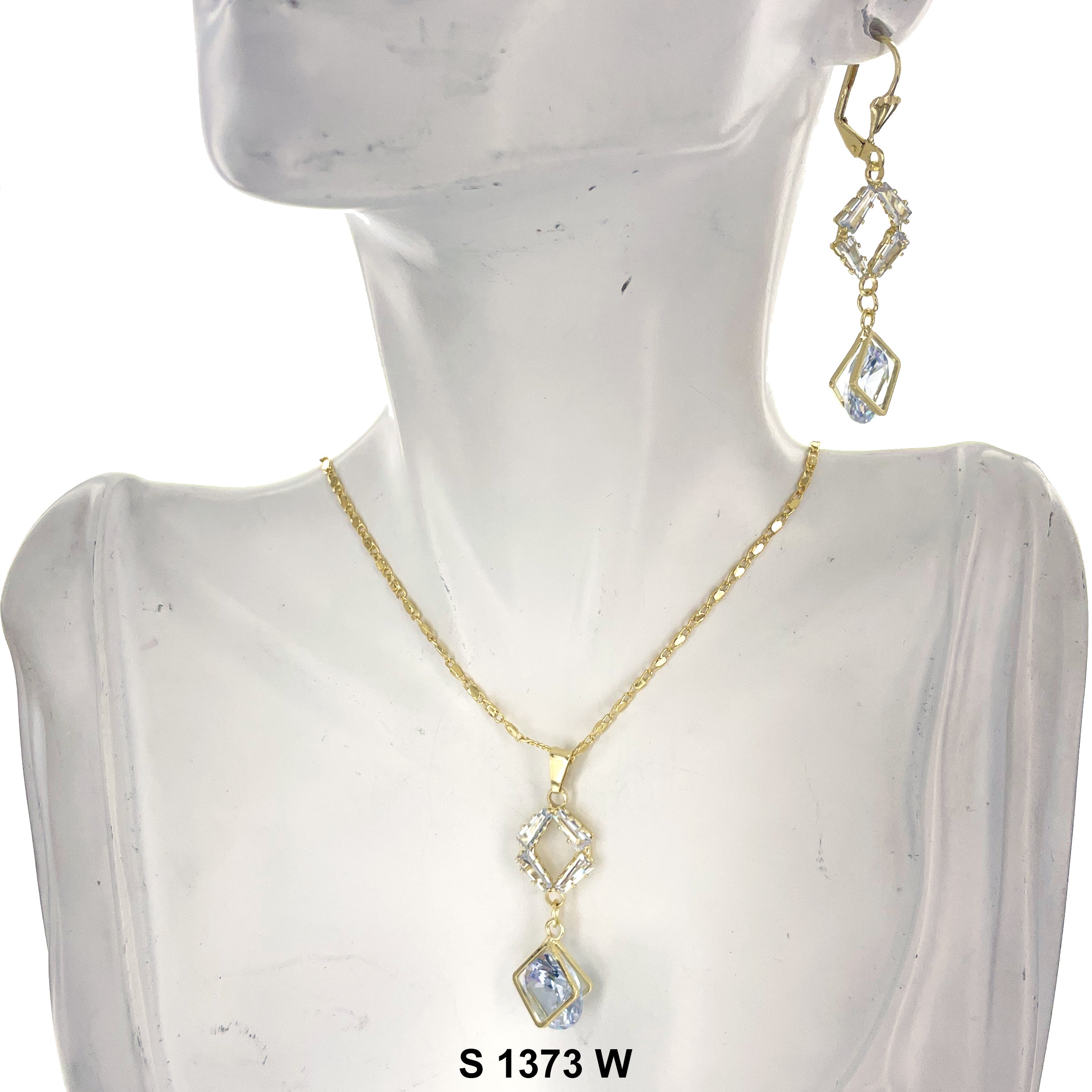 Diamond Shaped Stoned Necklace Set S 1373 W