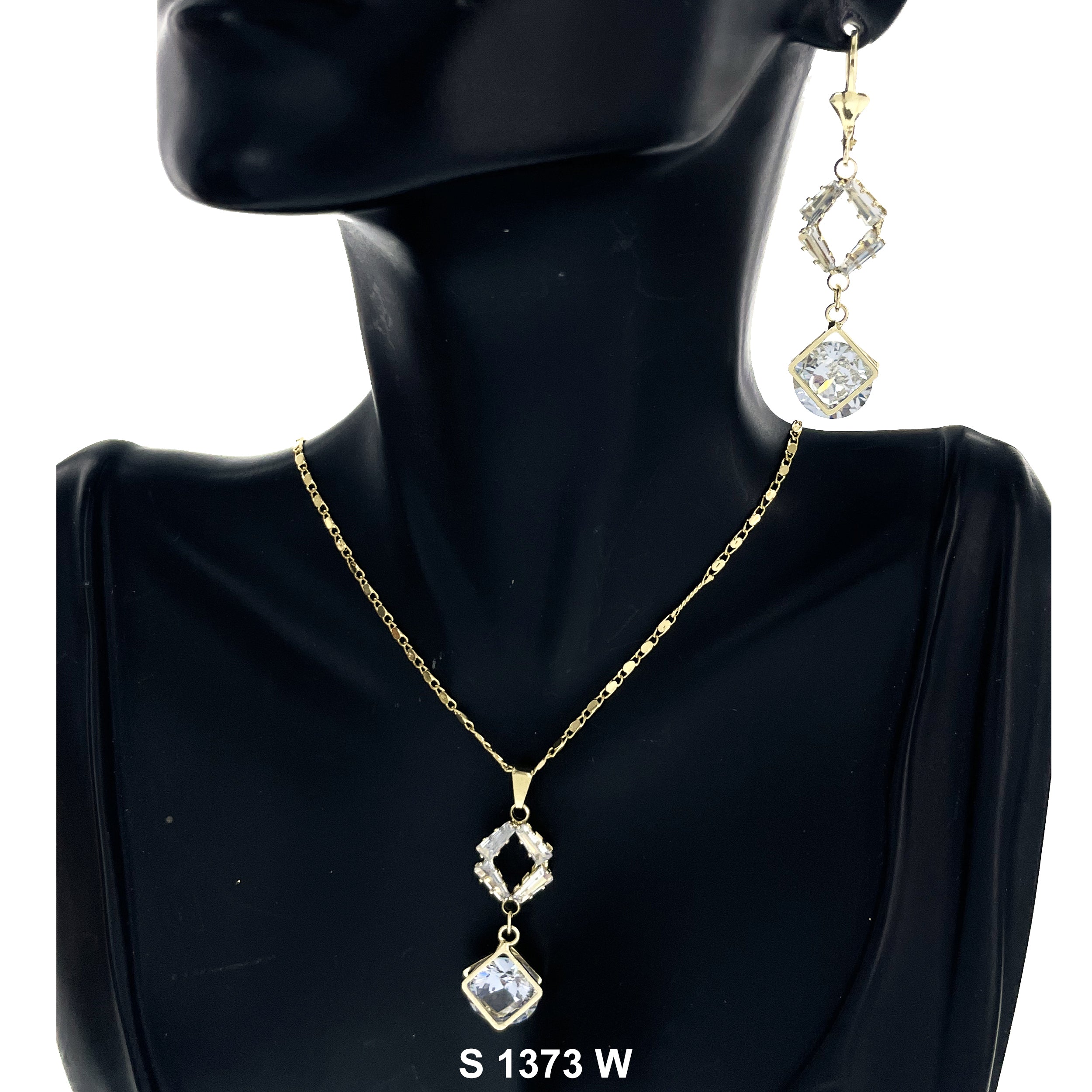 Diamond Shaped Stoned Necklace Set S 1373 W