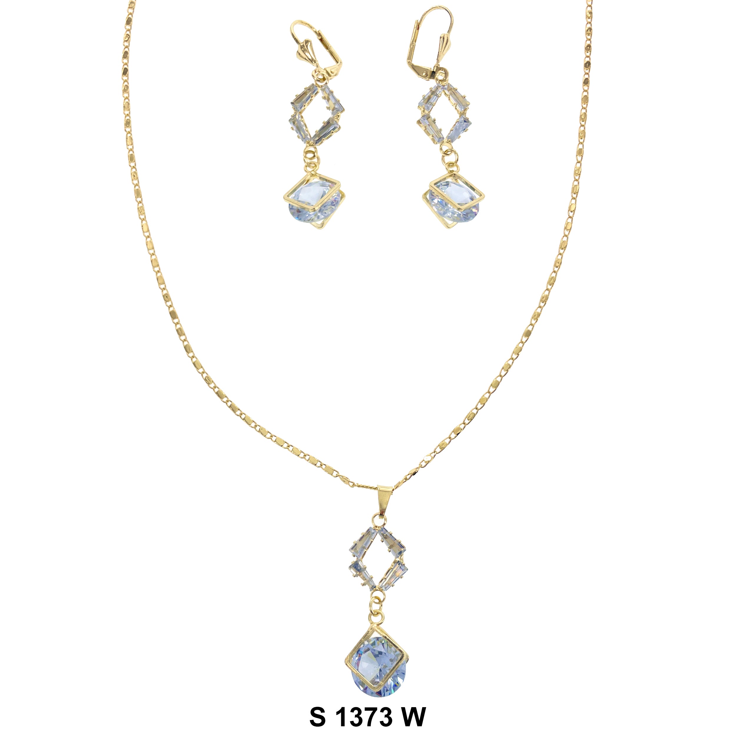 Diamond Shaped Stoned Necklace Set S 1373 W