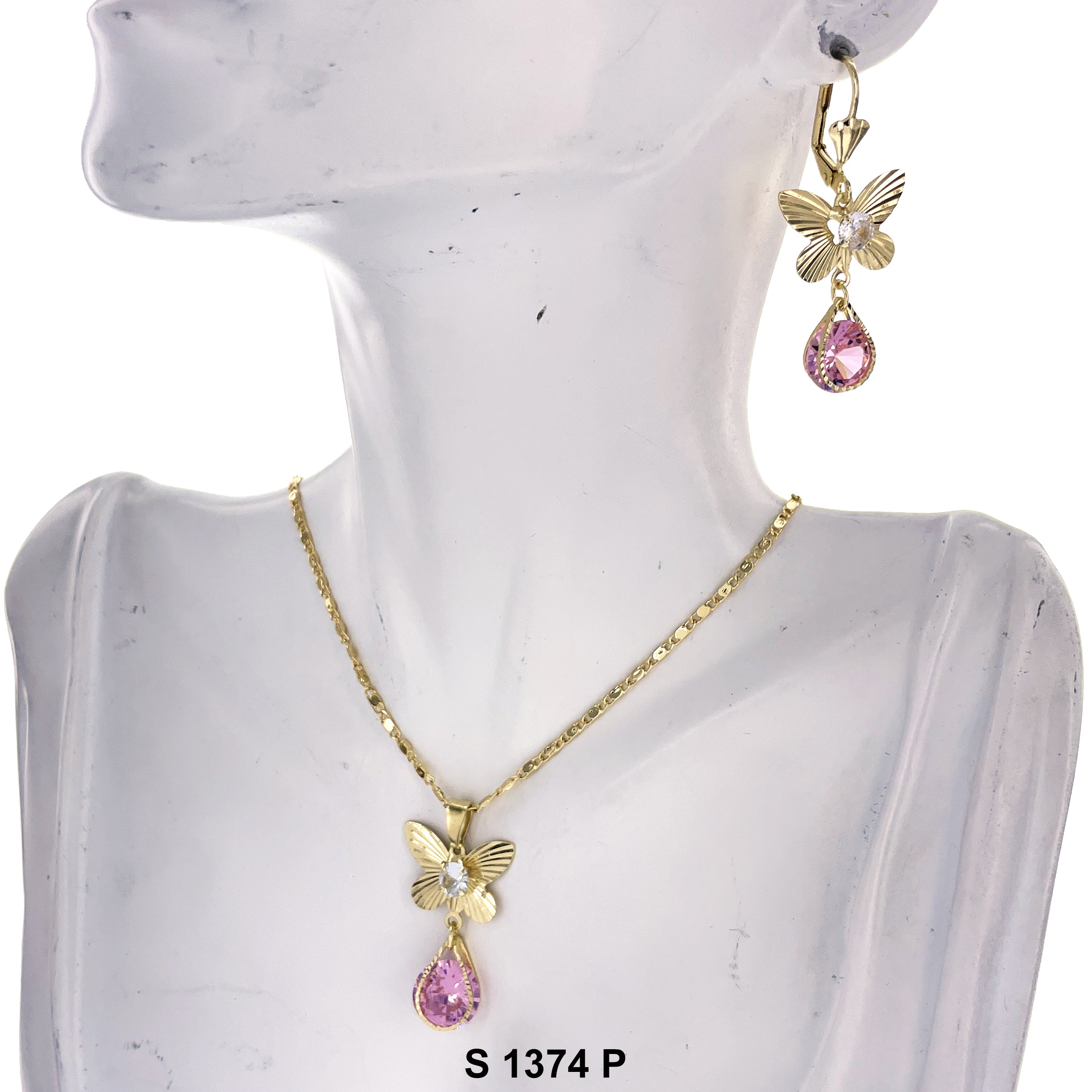 Butterfly Tear Drop Stone Necklace Set S 1374 P