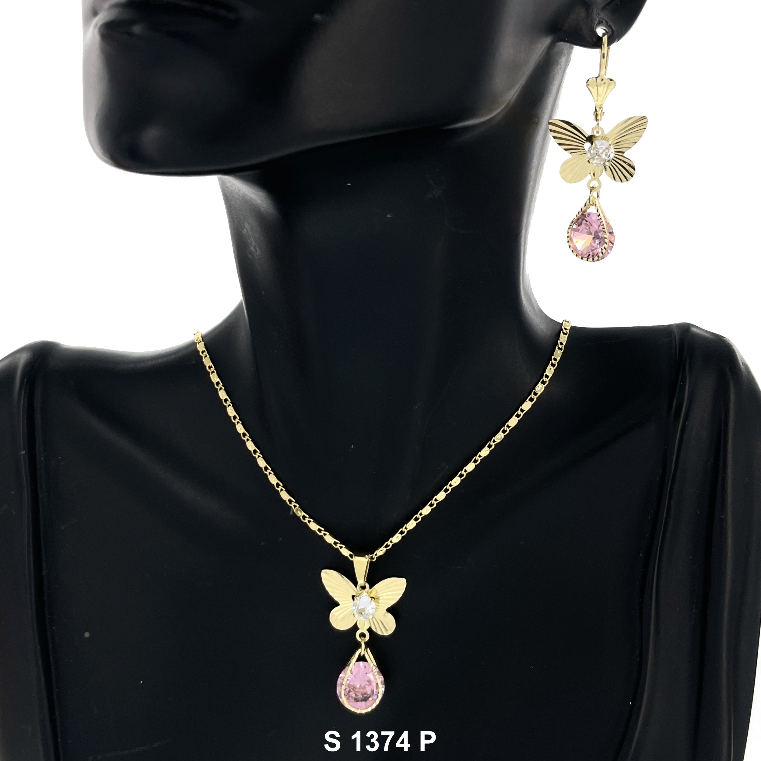 Butterfly Tear Drop Stone Necklace Set S 1374 P