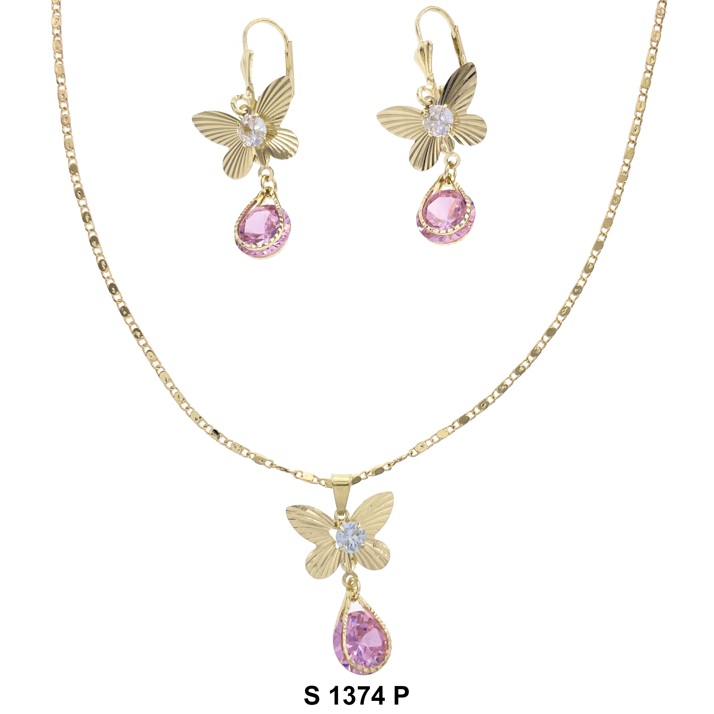 Butterfly Tear Drop Stone Necklace Set S 1374 P