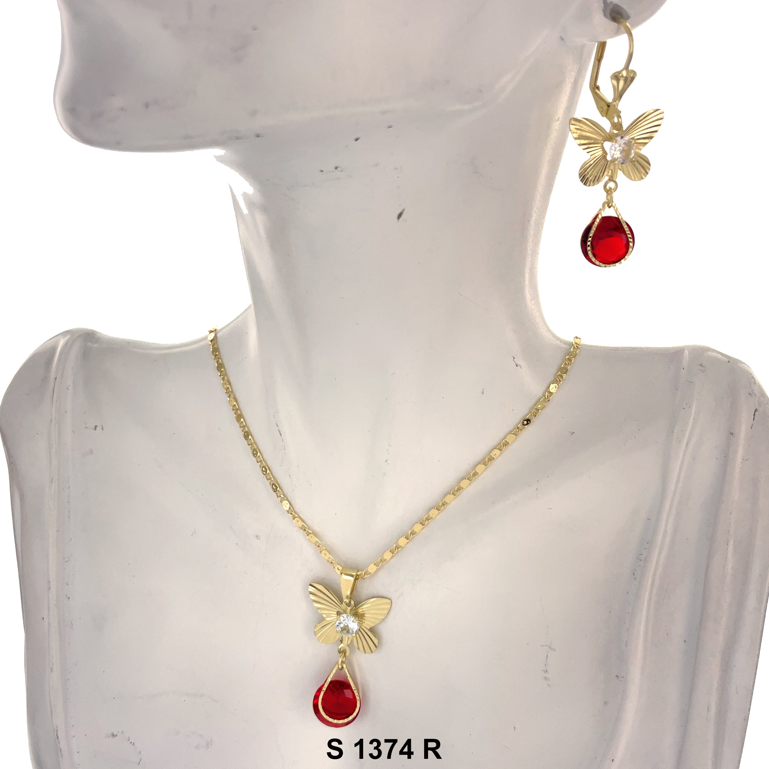 Butterfly Tear Drop Stone Necklace Set S 1374 R