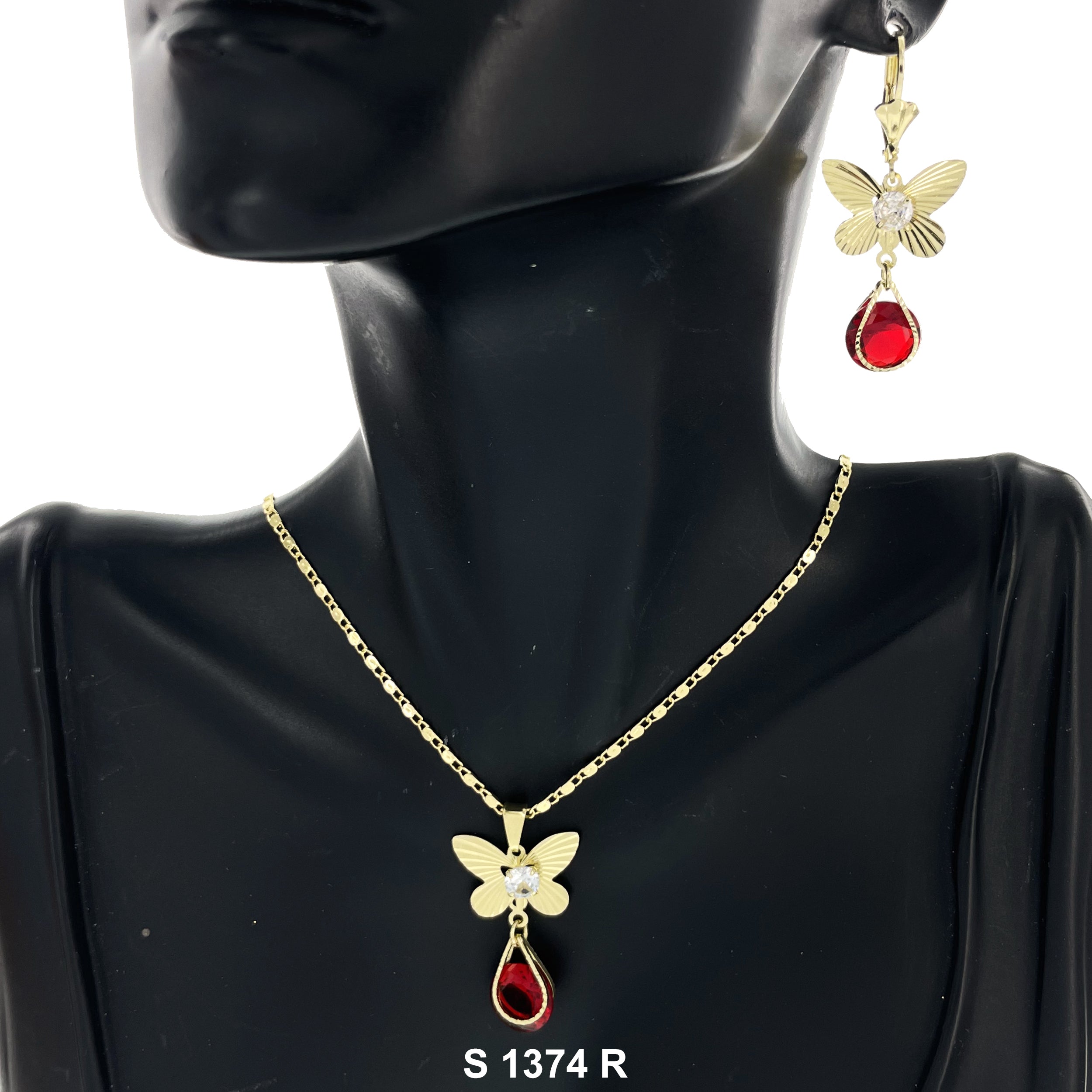 Butterfly Tear Drop Stone Necklace Set S 1374 R