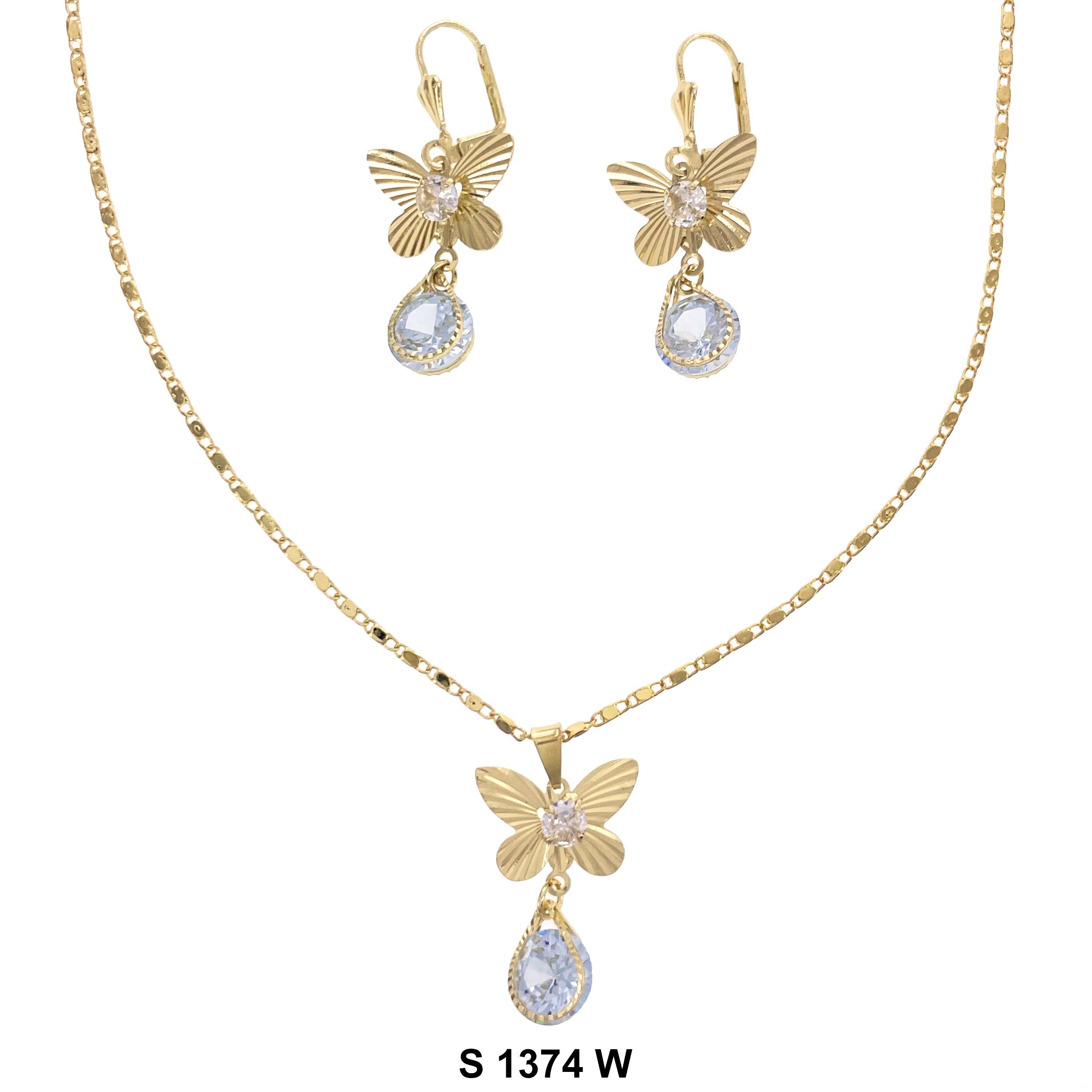 Butterfly Tear Drop Stone Necklace Set S 1374 W