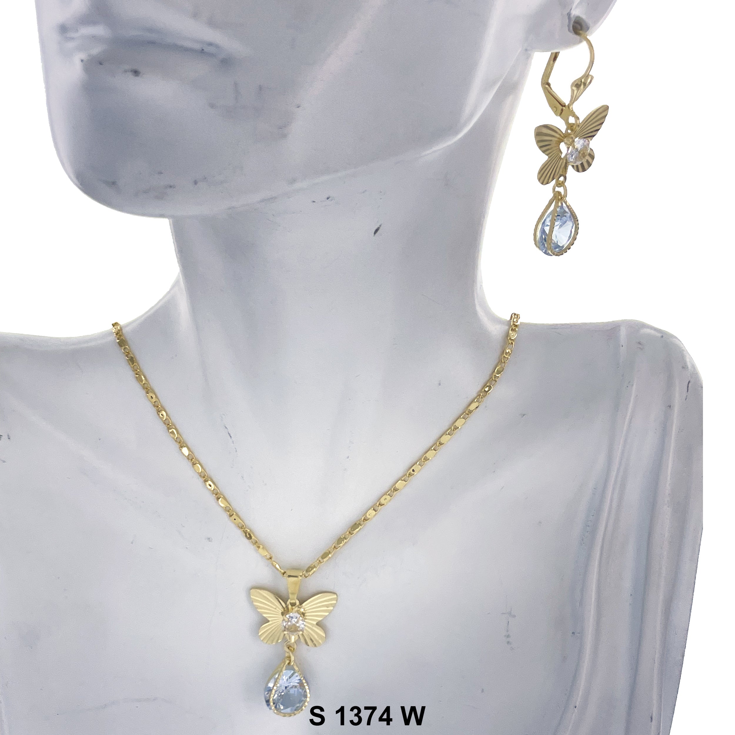 Butterfly Tear Drop Stone Necklace Set S 1374 W