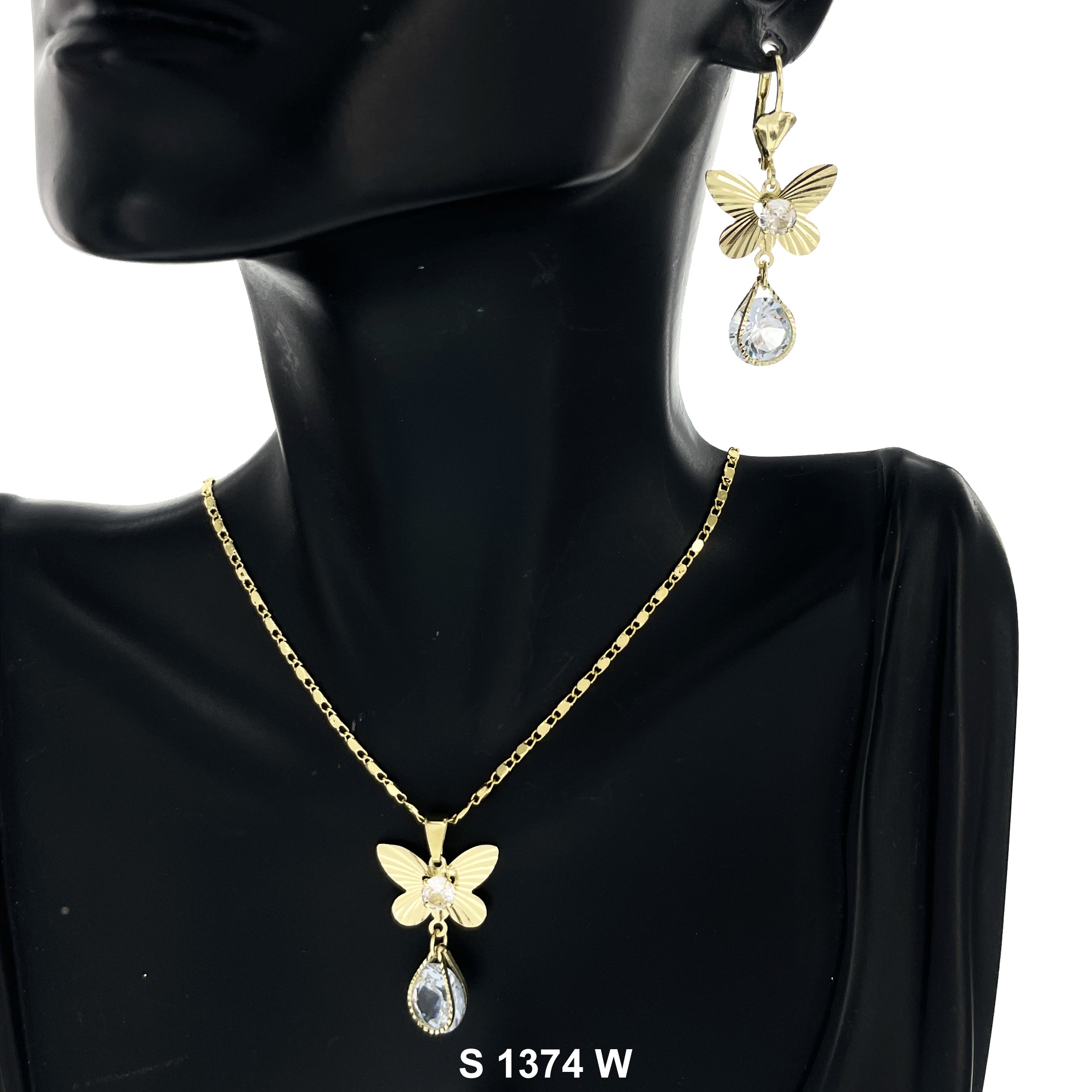 Butterfly Tear Drop Stone Necklace Set S 1374 W