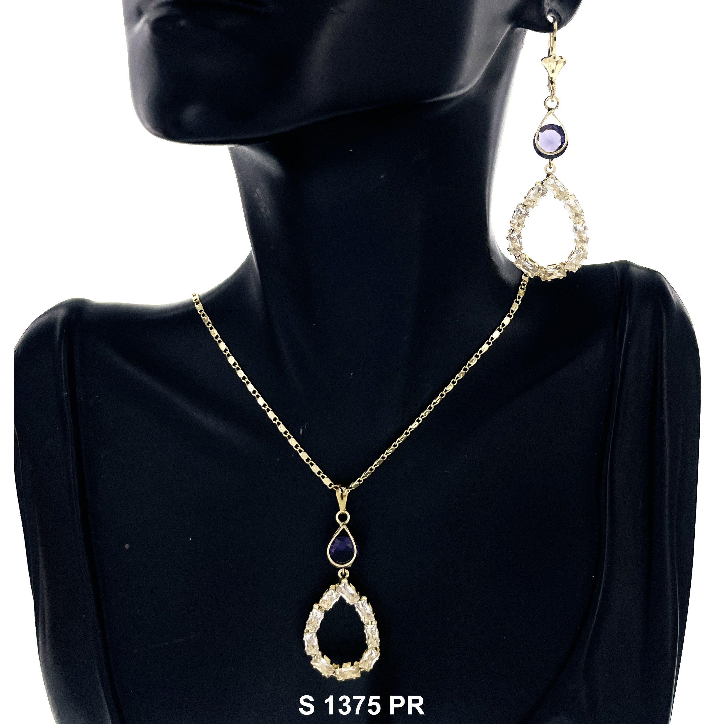 Double Tear Drop Stone Necklace Set S 1375 PR