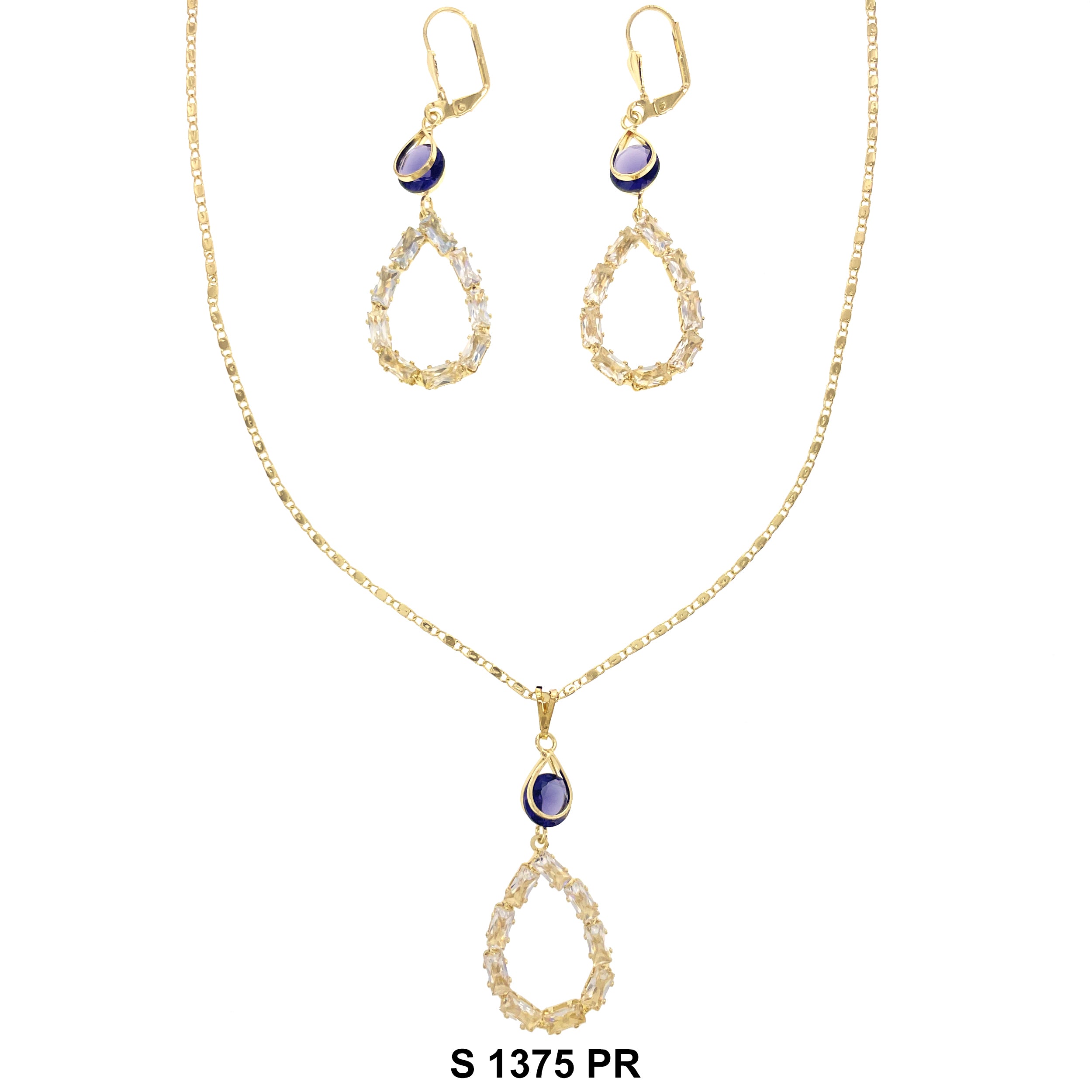 Double Tear Drop Stone Necklace Set S 1375 PR