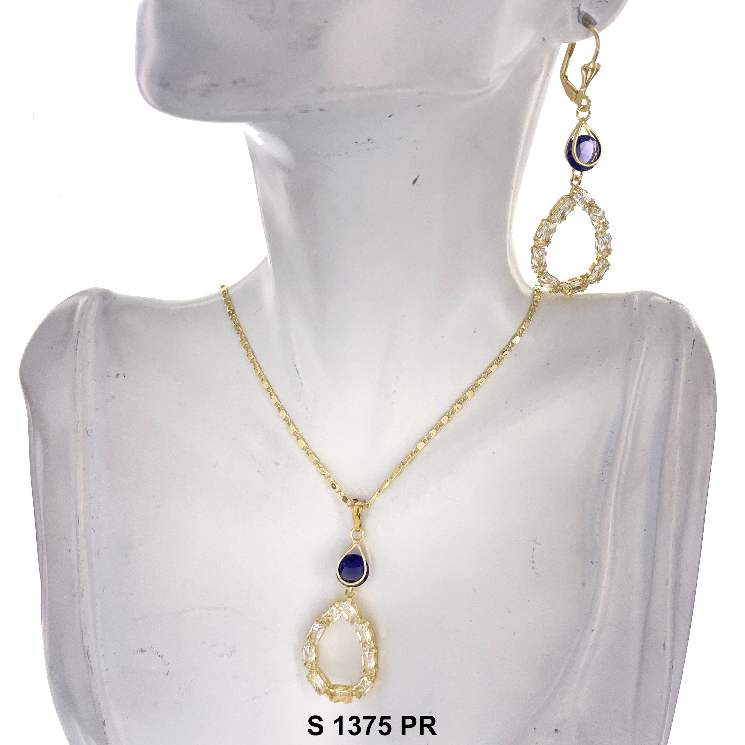 Double Tear Drop Stone Necklace Set S 1375 PR