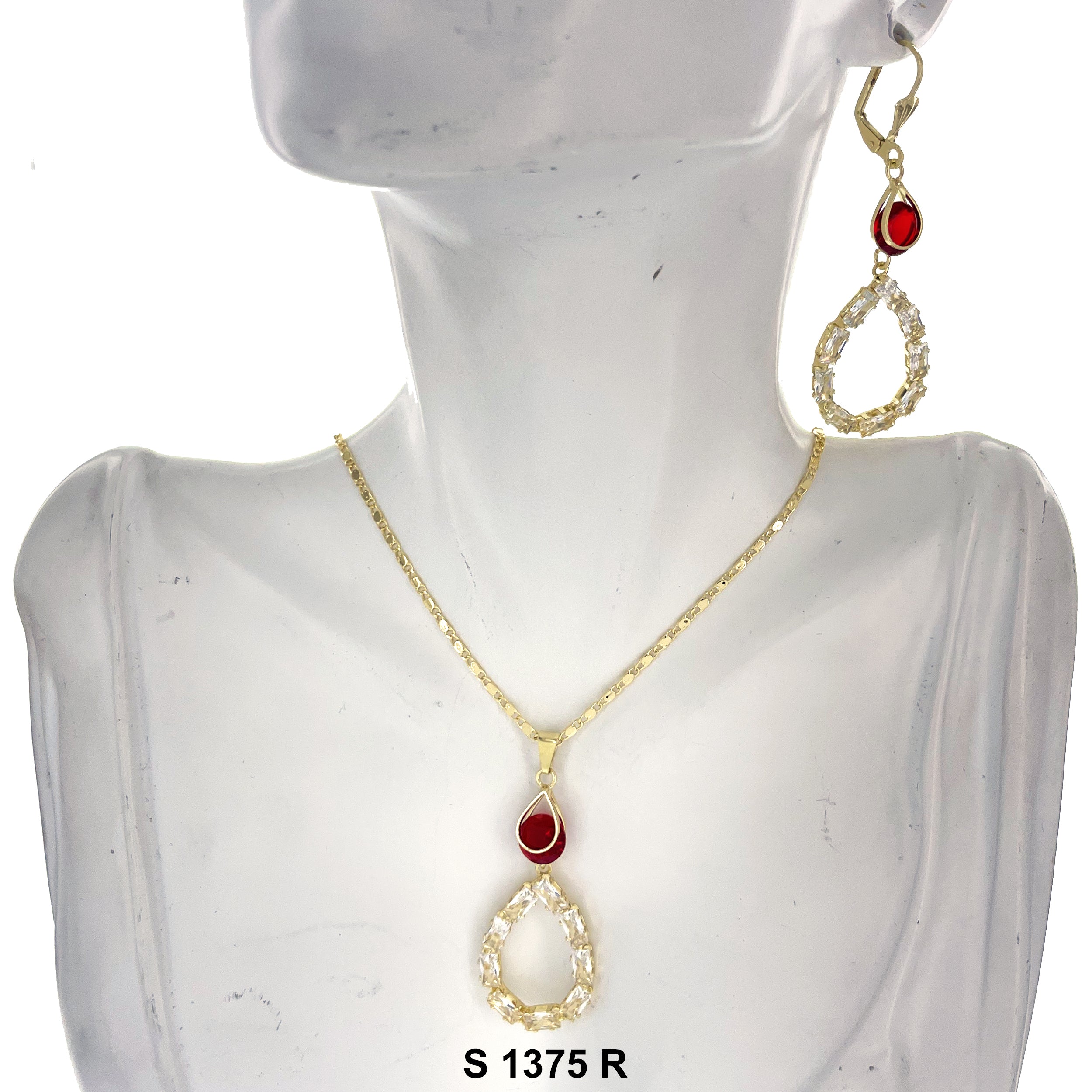 Double Tear Drop Stone Necklace Set S 1375 R