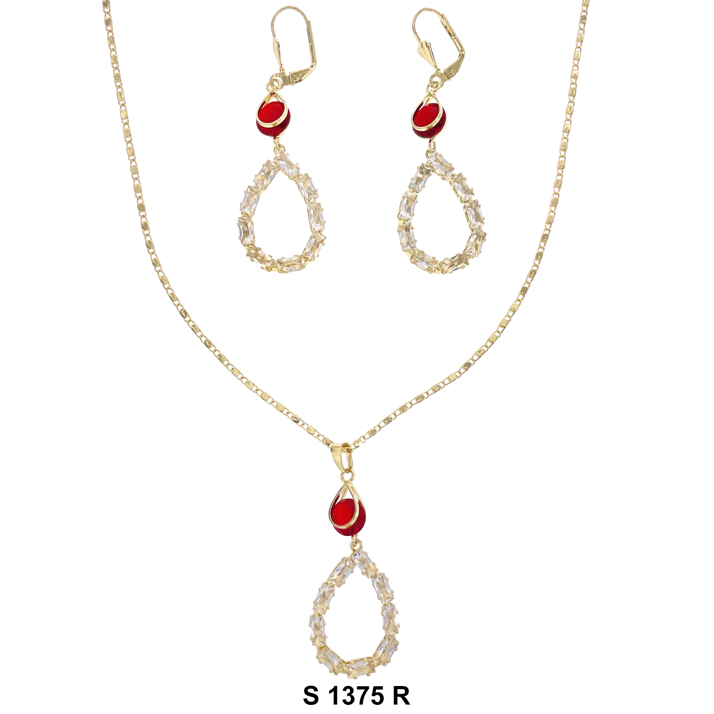 Double Tear Drop Stone Necklace Set S 1375 R