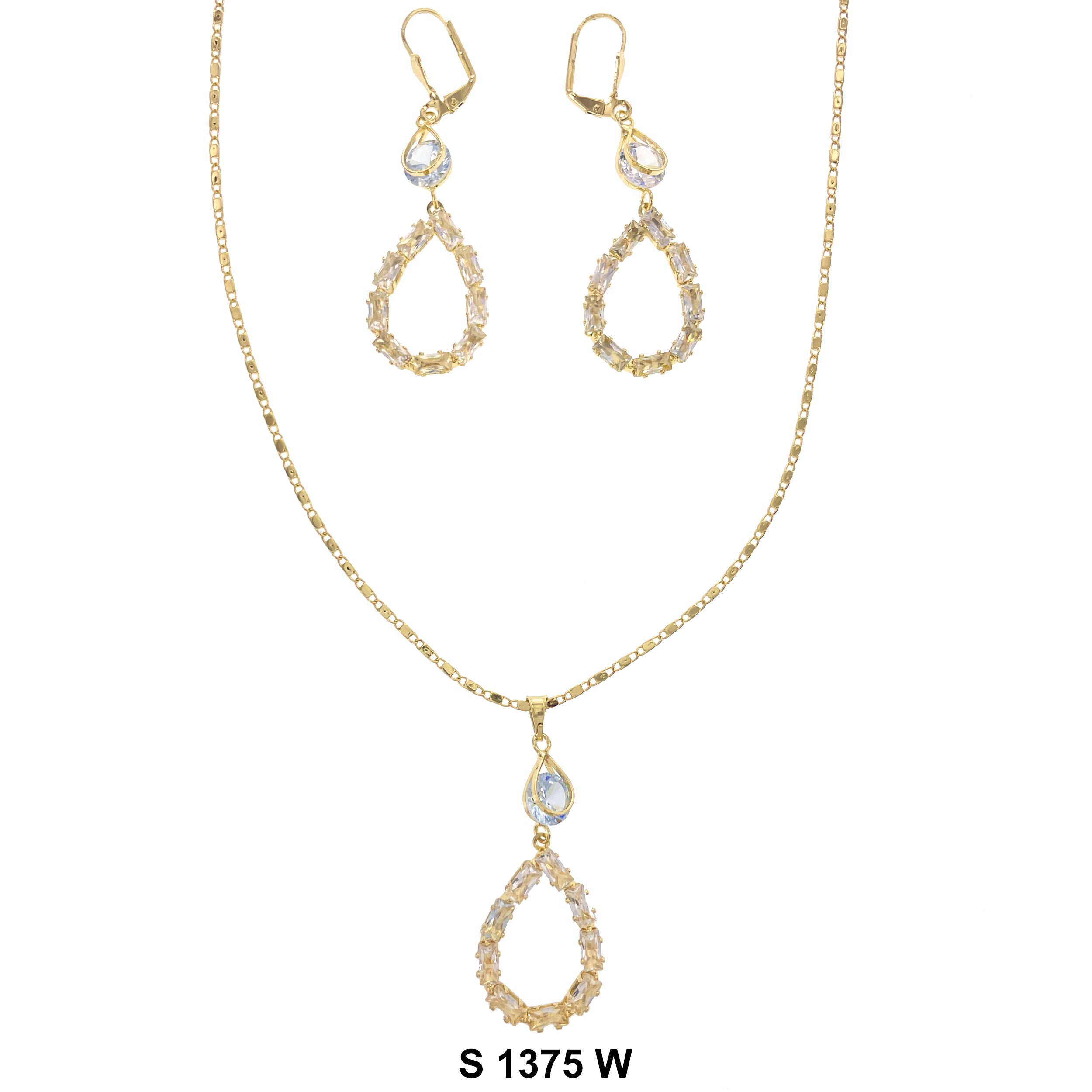 Double Tear Drop Stone Necklace Set S 1375 W