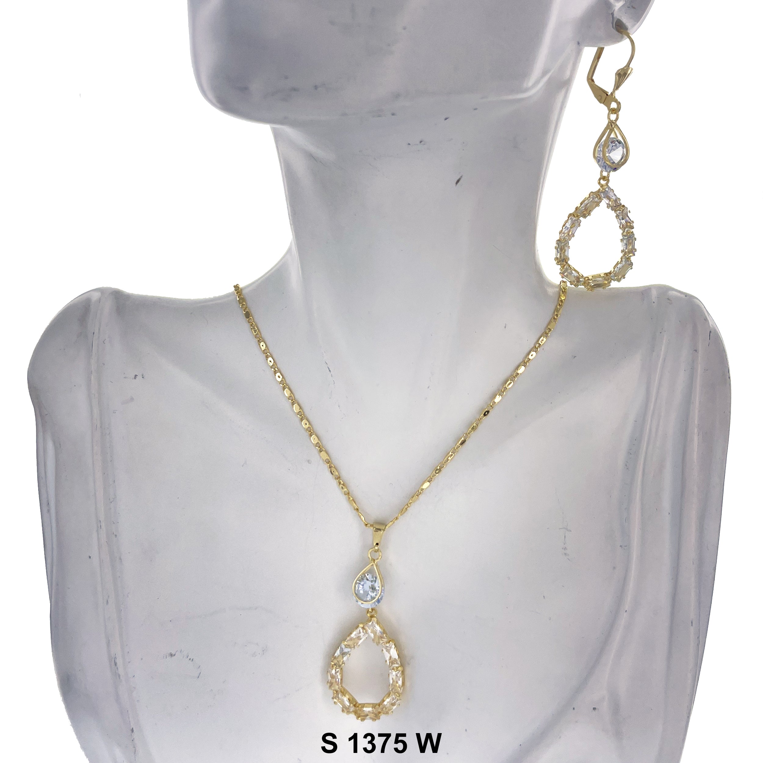 Double Tear Drop Stone Necklace Set S 1375 W