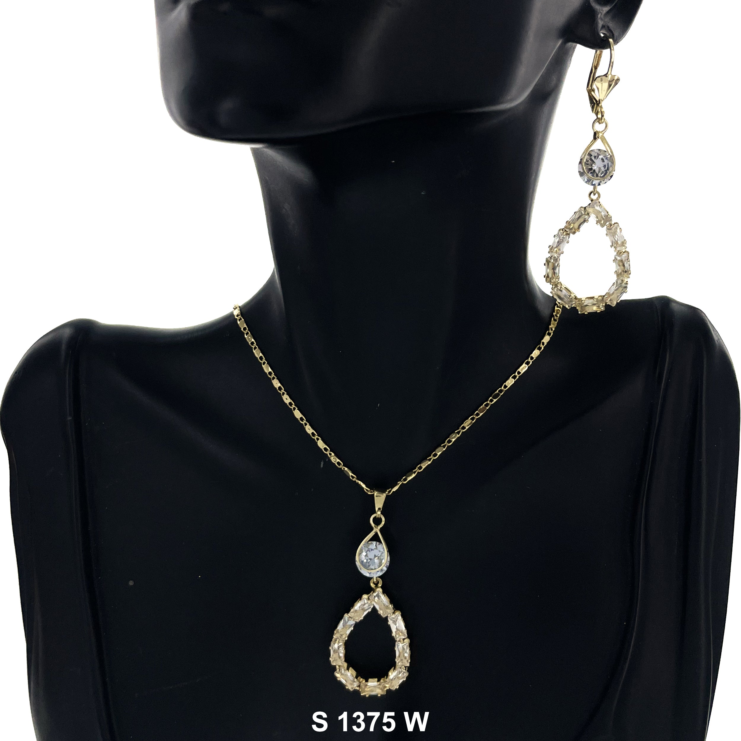 Double Tear Drop Stone Necklace Set S 1375 W